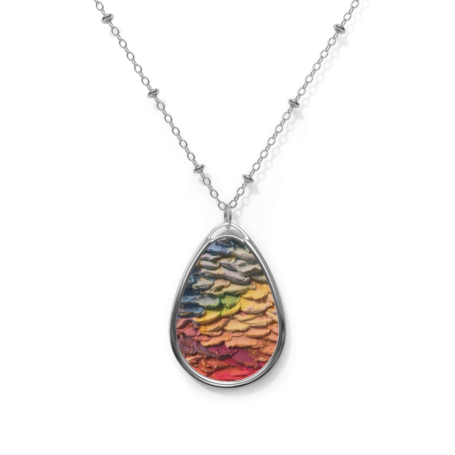 Cascading colours Oval Necklace for him or her, image of original energised 3D artwork in an oval pendant, gift for him or her, unisex