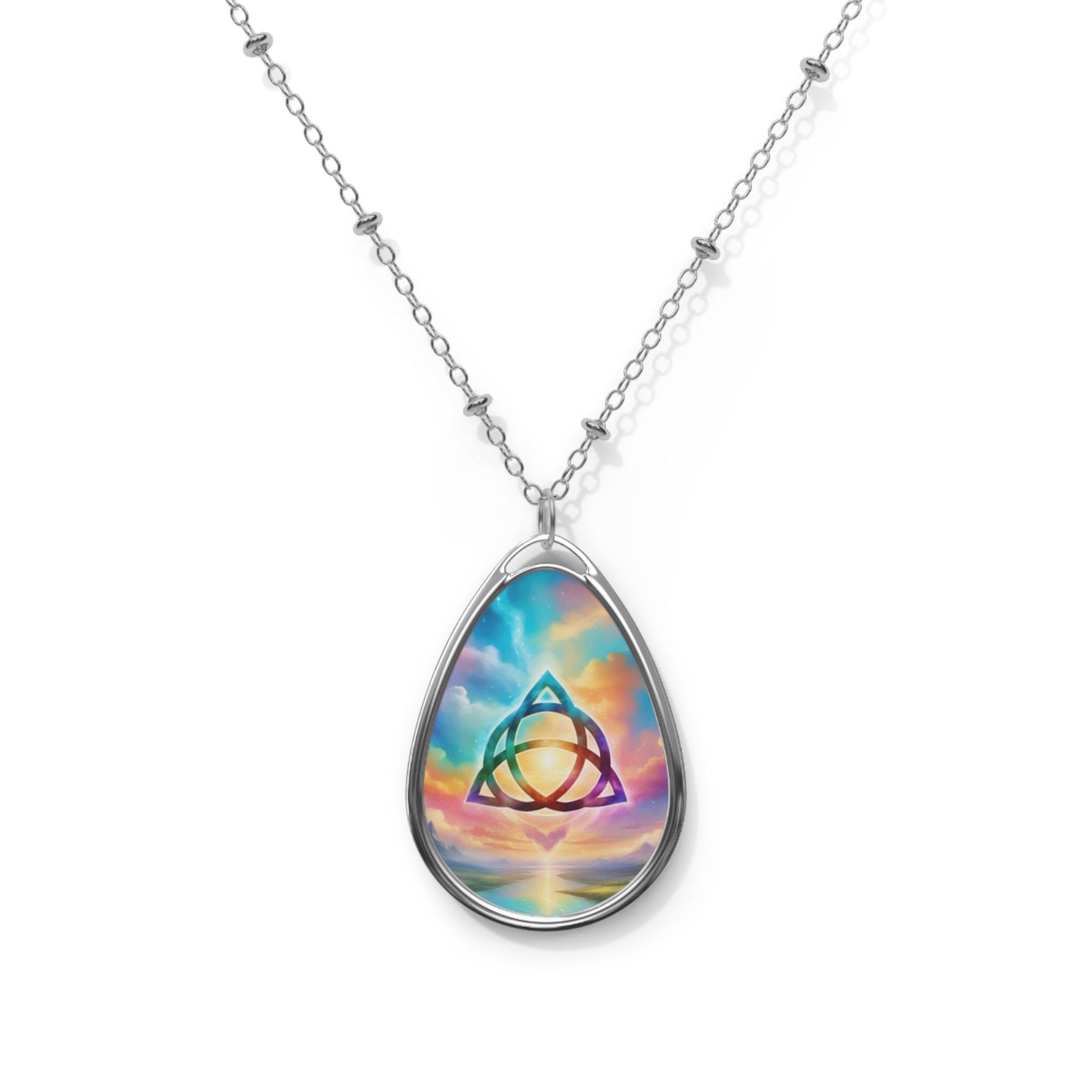 Triquetra, power of three, Oval Necklace, Gift for him or her, bright, multicolor, Aus, UK, US