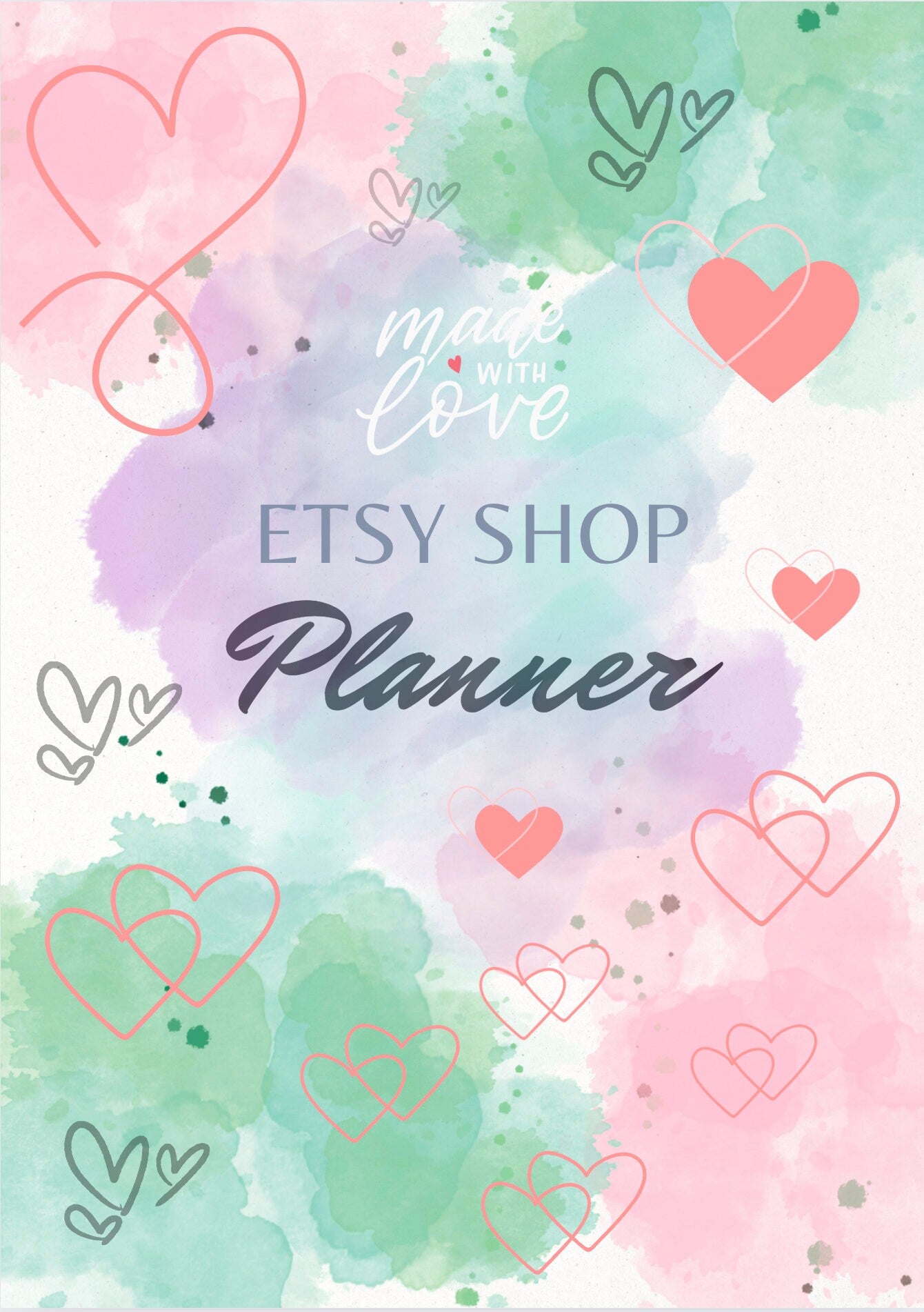 Printable Etsy shop planner in pdf format for use in a binder, 129 pages plus bonus social media planners.