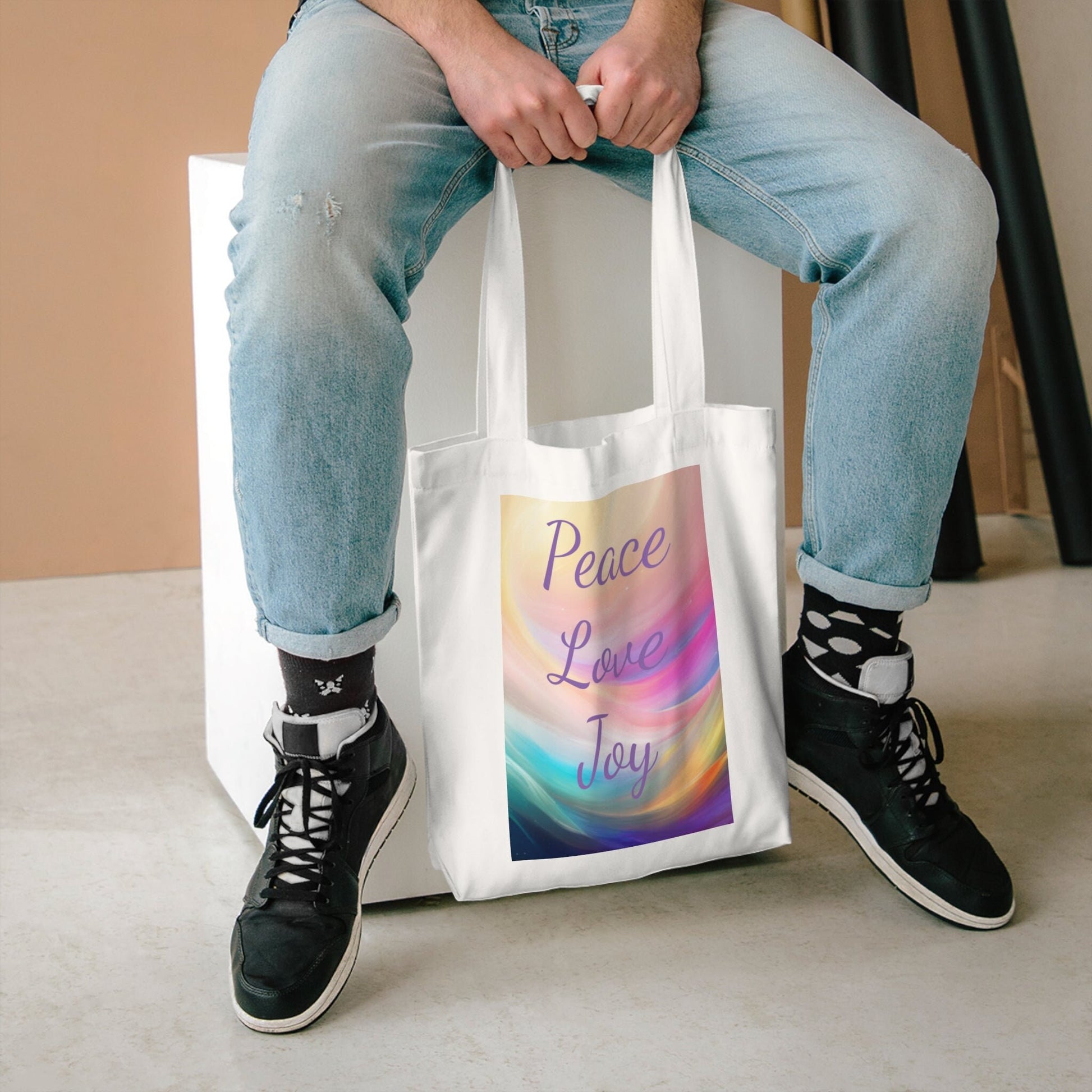 Peace, Love Joy, Cotton Intention Tote Bag, carry around your high vibrational intentions, Australia