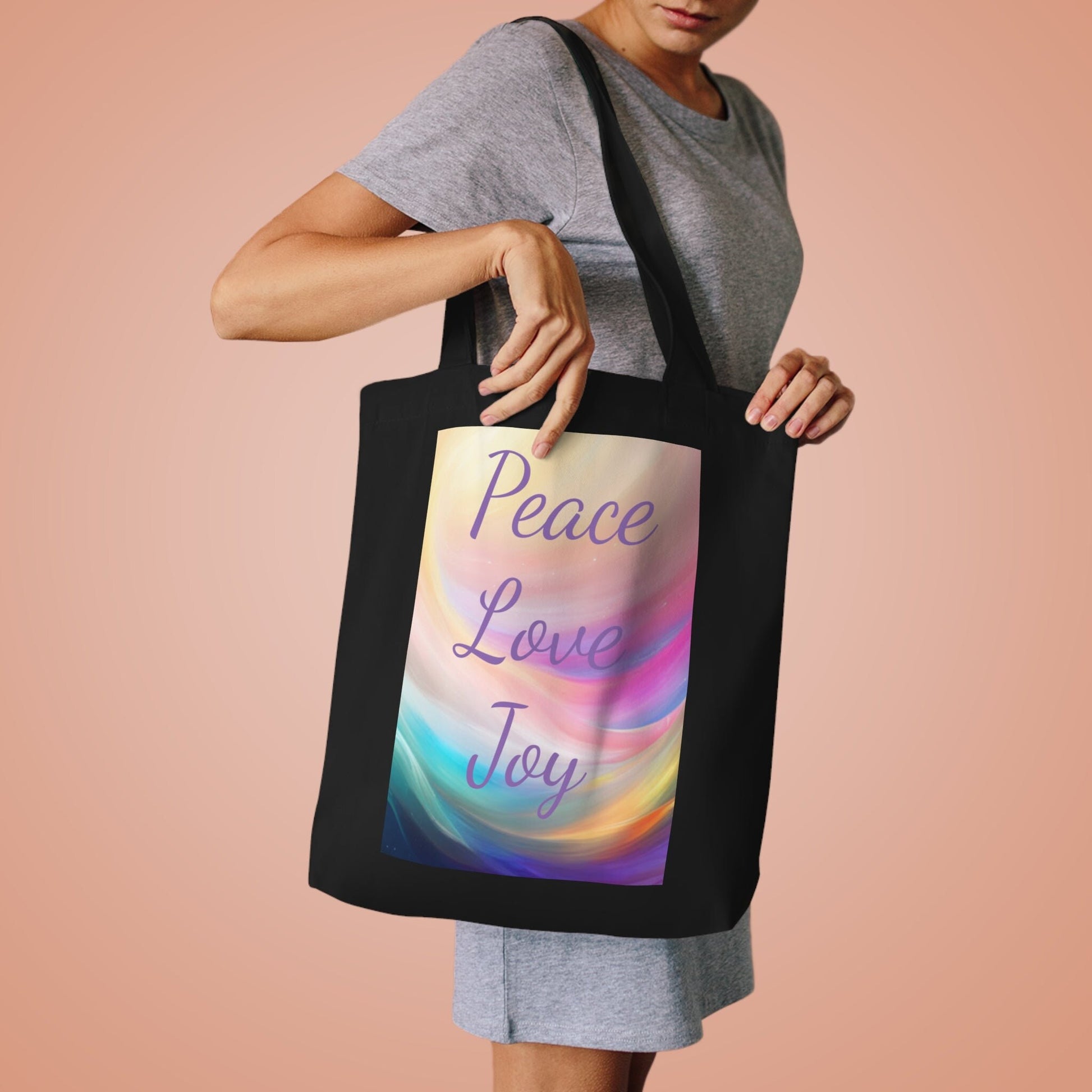 Peace, Love Joy, Cotton Intention Tote Bag, carry around your high vibrational intentions, Australia