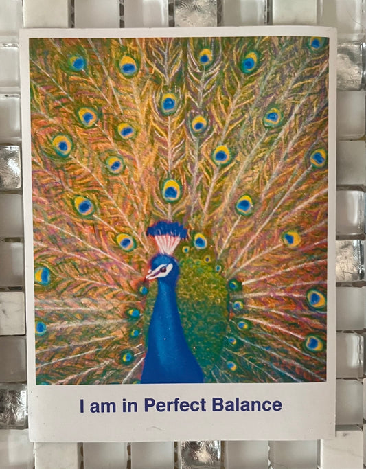 Light encoded affirmation intention magnet ( fridge magnet) for perfect balance, alchemical artwork proud peacock symmetrical, large A6