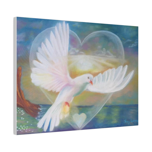 Alchemical art healing Matte Canvas Print, Stretched, Illumination, dove flying through heart portal, energised, Ships from Aus, UK, US