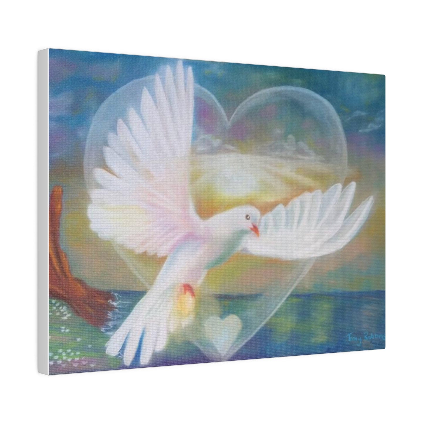 Alchemical art healing Matte Canvas Print, Stretched, Illumination, dove flying through heart portal, energised, Ships from Aus, UK, US