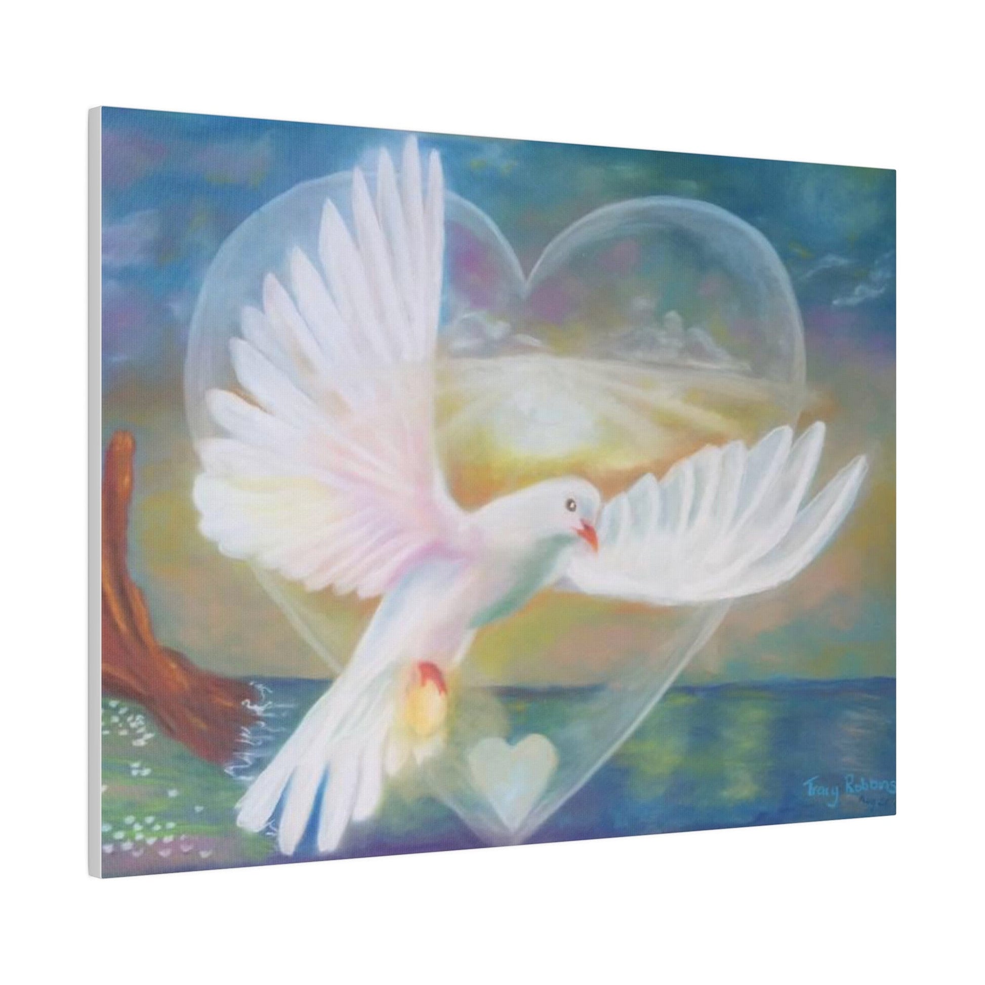 Alchemical art healing Matte Canvas Print, Stretched, Illumination, dove flying through heart portal, energised, Ships from Aus, UK, US