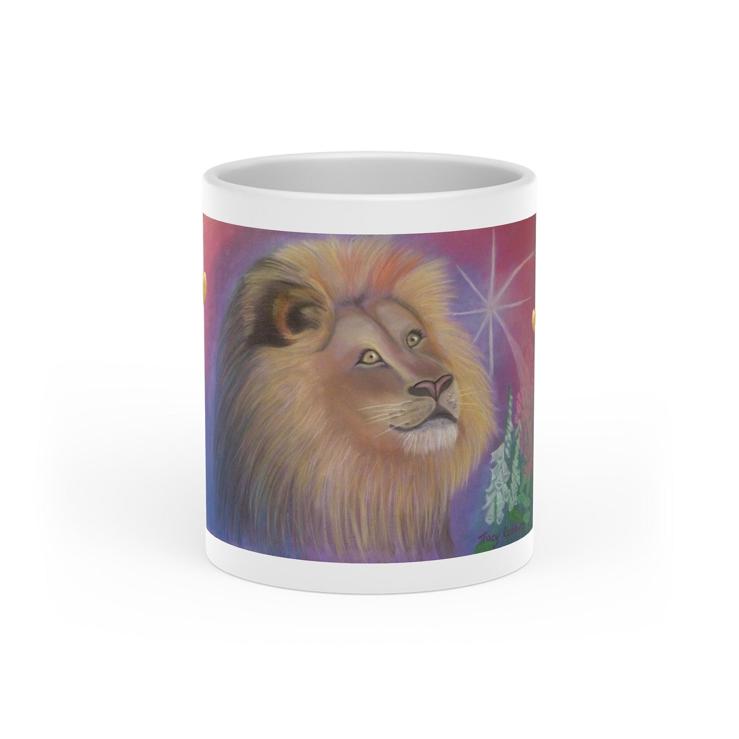 Alchemical art Heart-Shaped Star Lion Mug, energised, connection to the stars and soul tribe, Shipped form Czech, lionsgate portal 888