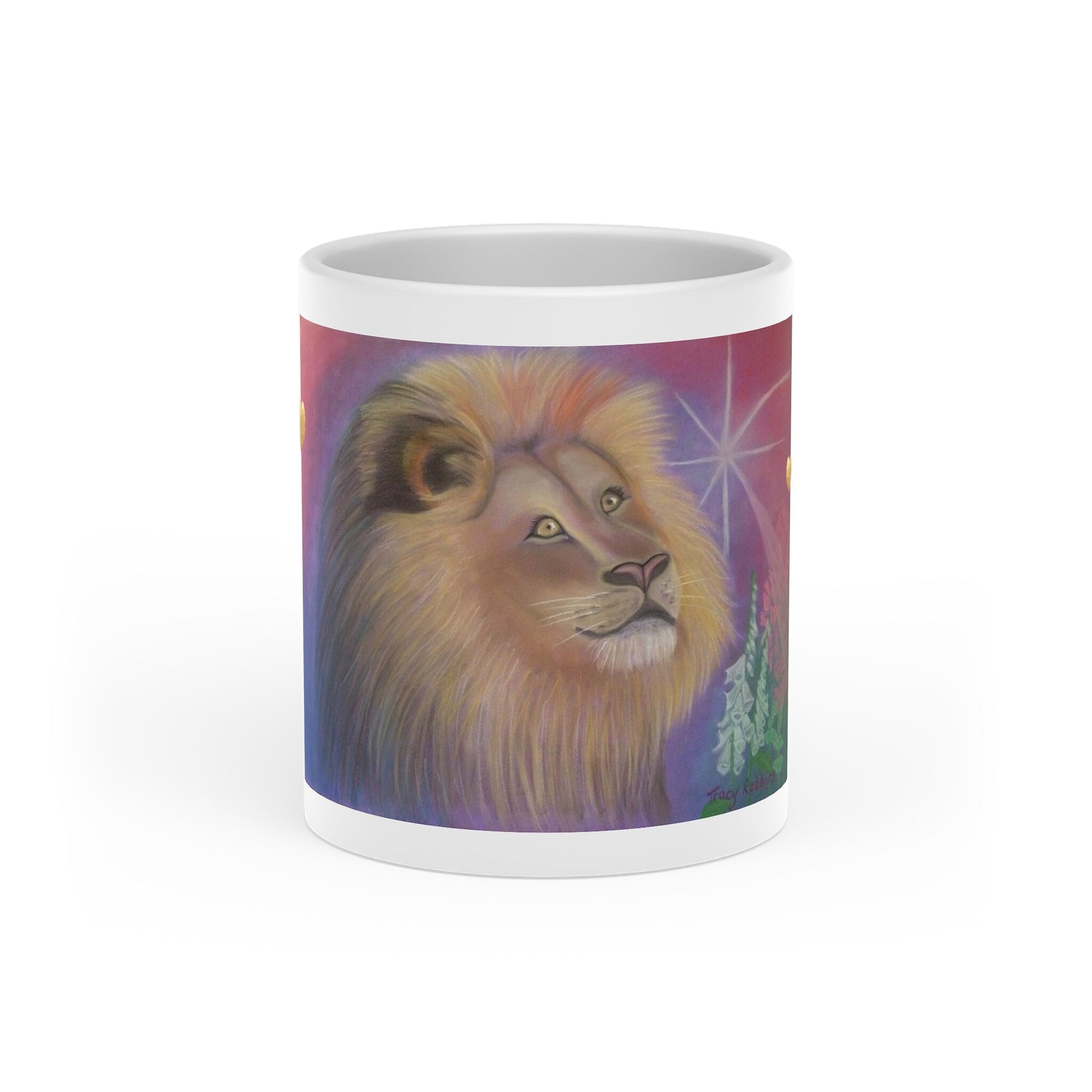 Alchemical art Heart-Shaped Star Lion Mug, energised, connection to the stars and soul tribe, Shipped form Czech, lionsgate portal 888