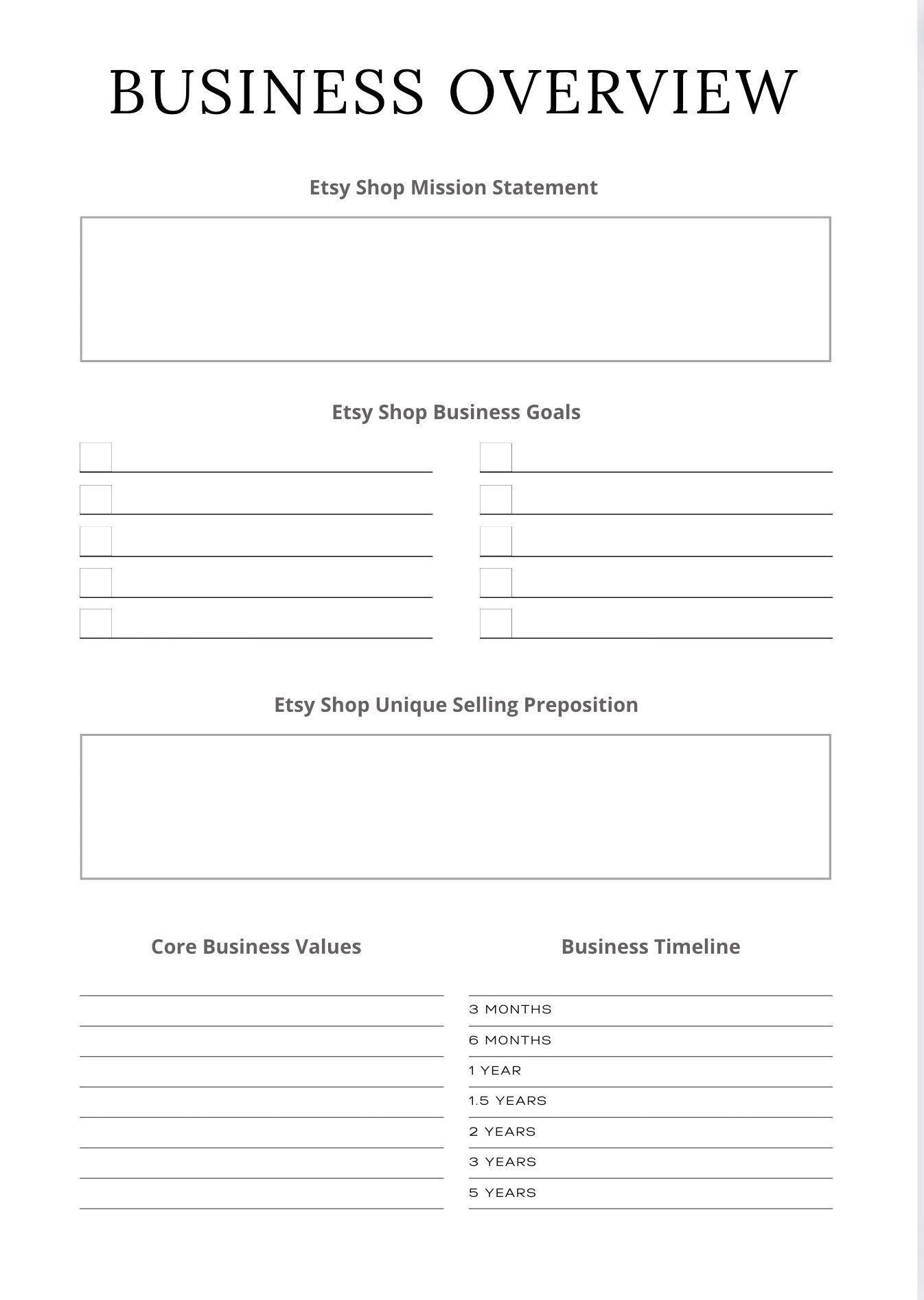 Printable Etsy shop planner in pdf format for use in a binder, 129 pages plus bonus social media planners.