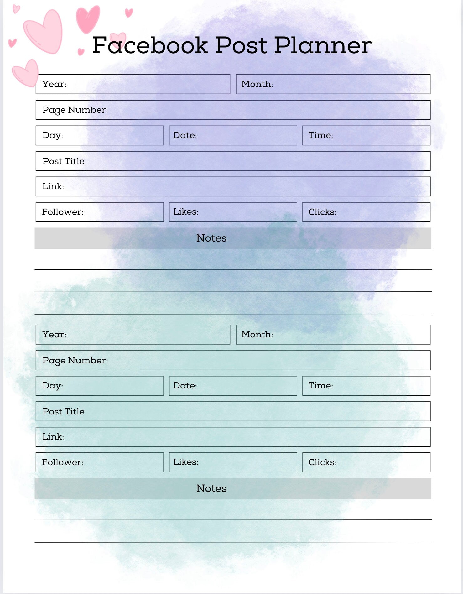 Printable Etsy shop planner in pdf format for use in a binder, 129 pages plus bonus social media planners.