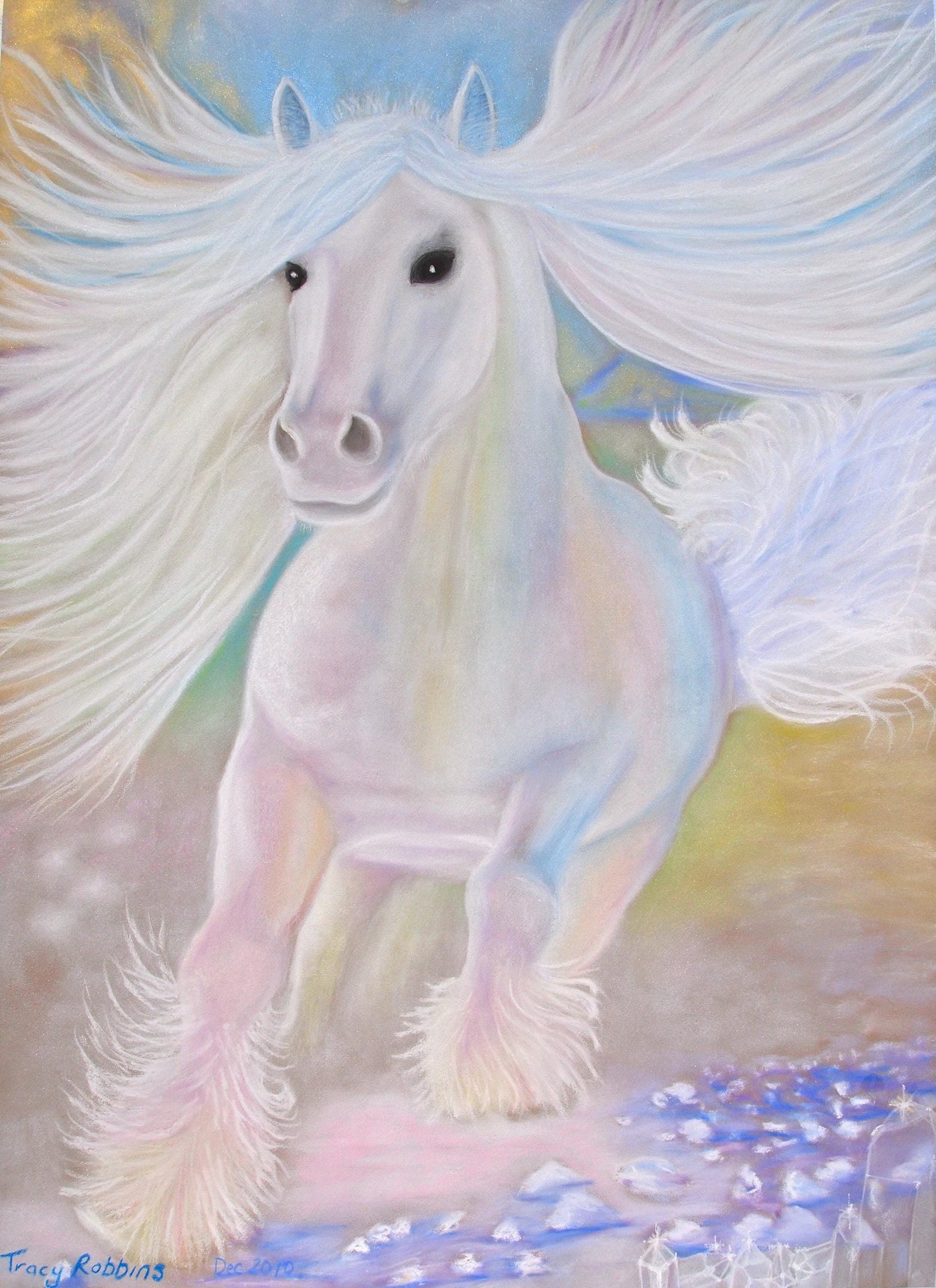 A4 or A3 Art Print- Healing Art Sanctity (White Horse with Crystals and snow), transformational art, alchemical art