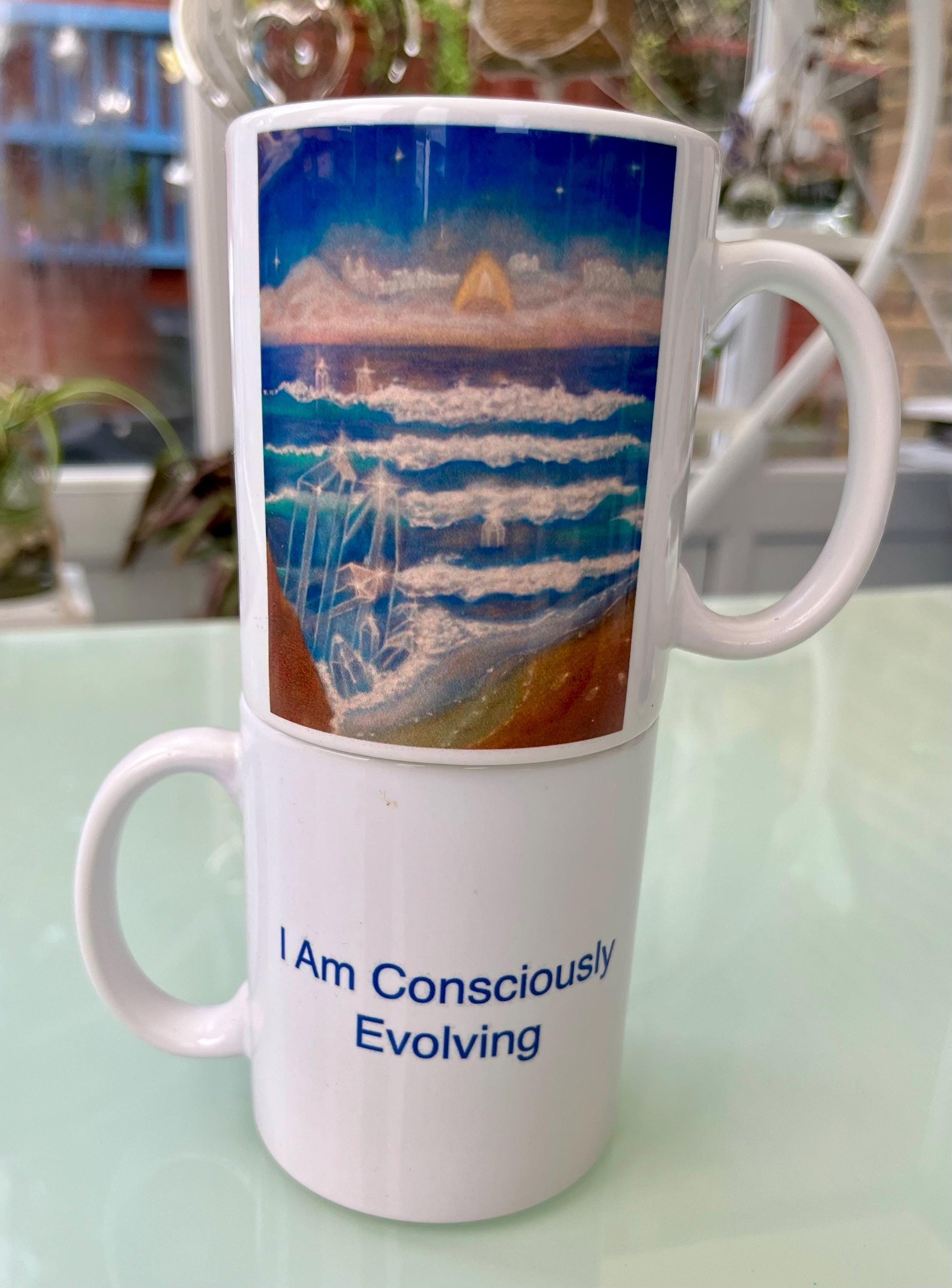 Energised healing mug crystal beach