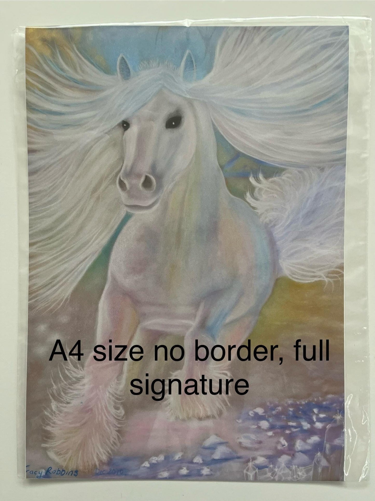 A4 or A3 Art Print- Healing Art Sanctity (White Horse with Crystals and snow), transformational art, alchemical art