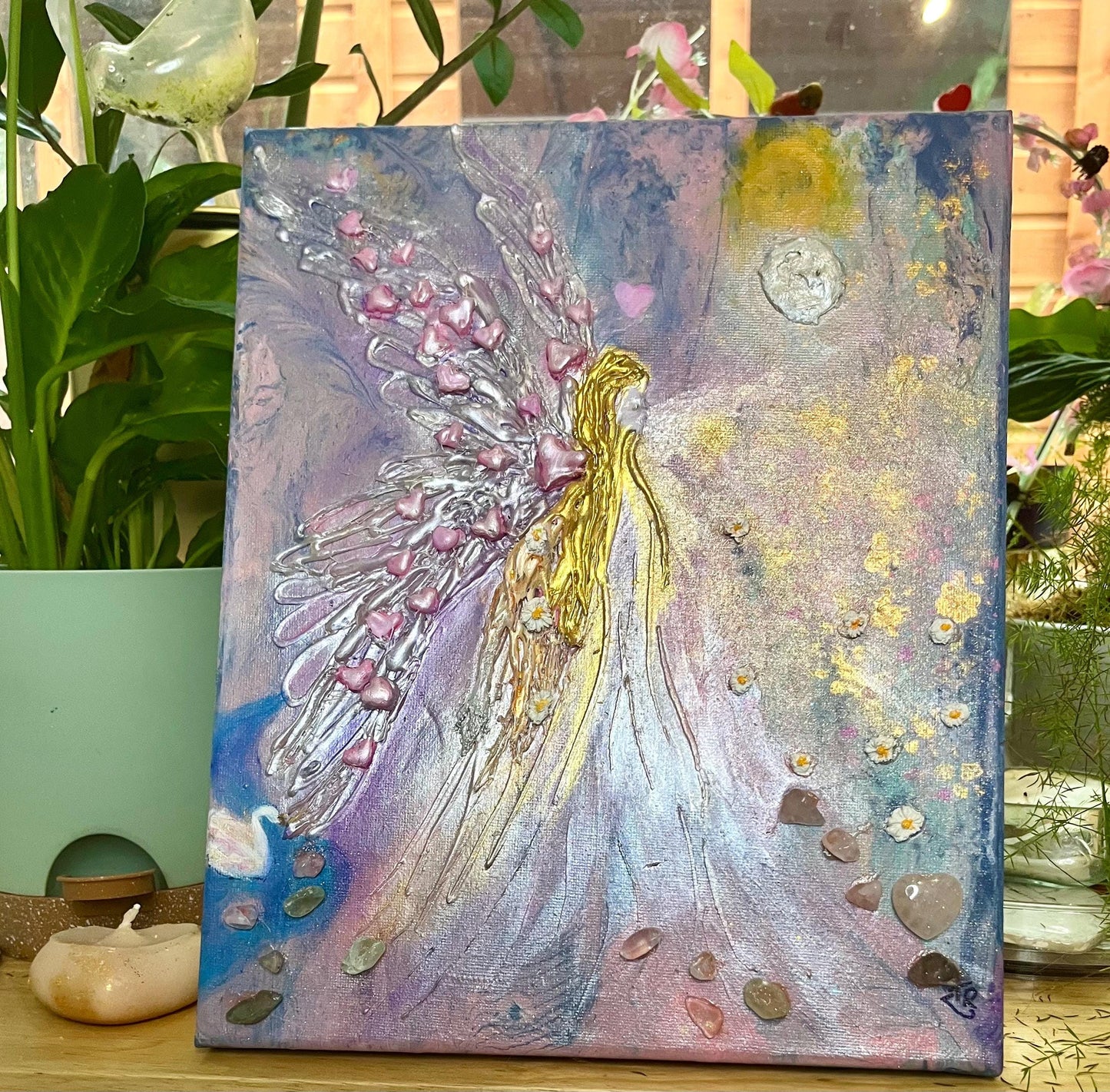 Archangel Ariel 3D light encoder original painting on canvas, energy art, sparkly and light catching.