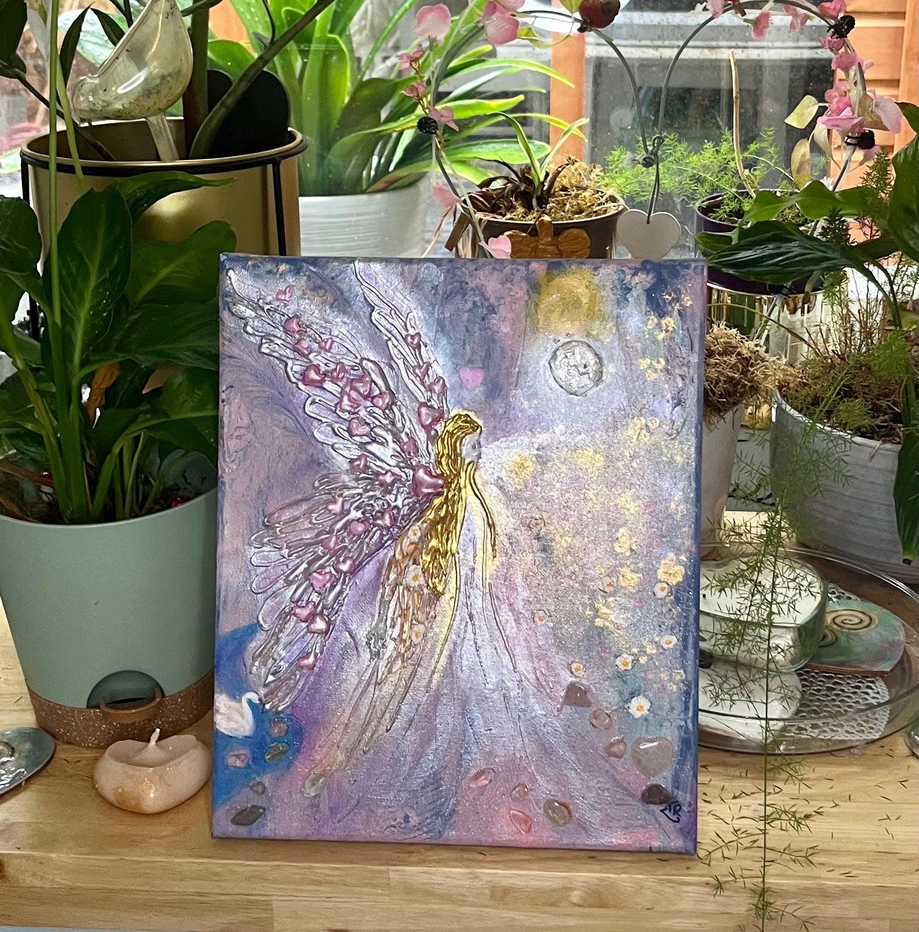 Archangel Ariel 3D light encoder original painting on canvas, energy art, sparkly and light catching.