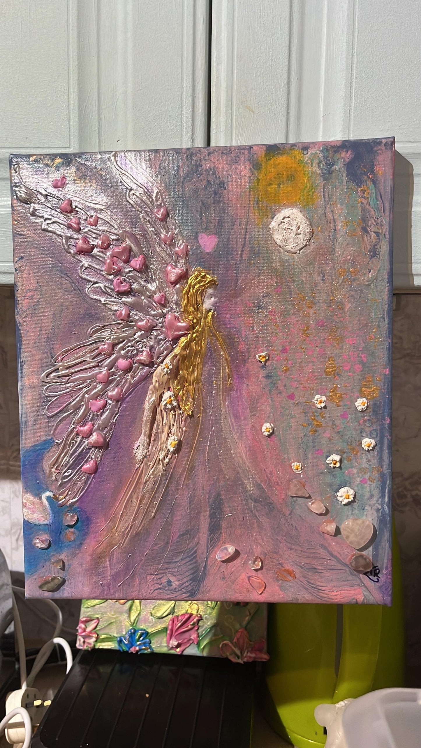 Archangel Ariel 3D light encoder original painting on canvas, energy art, sparkly and light catching.