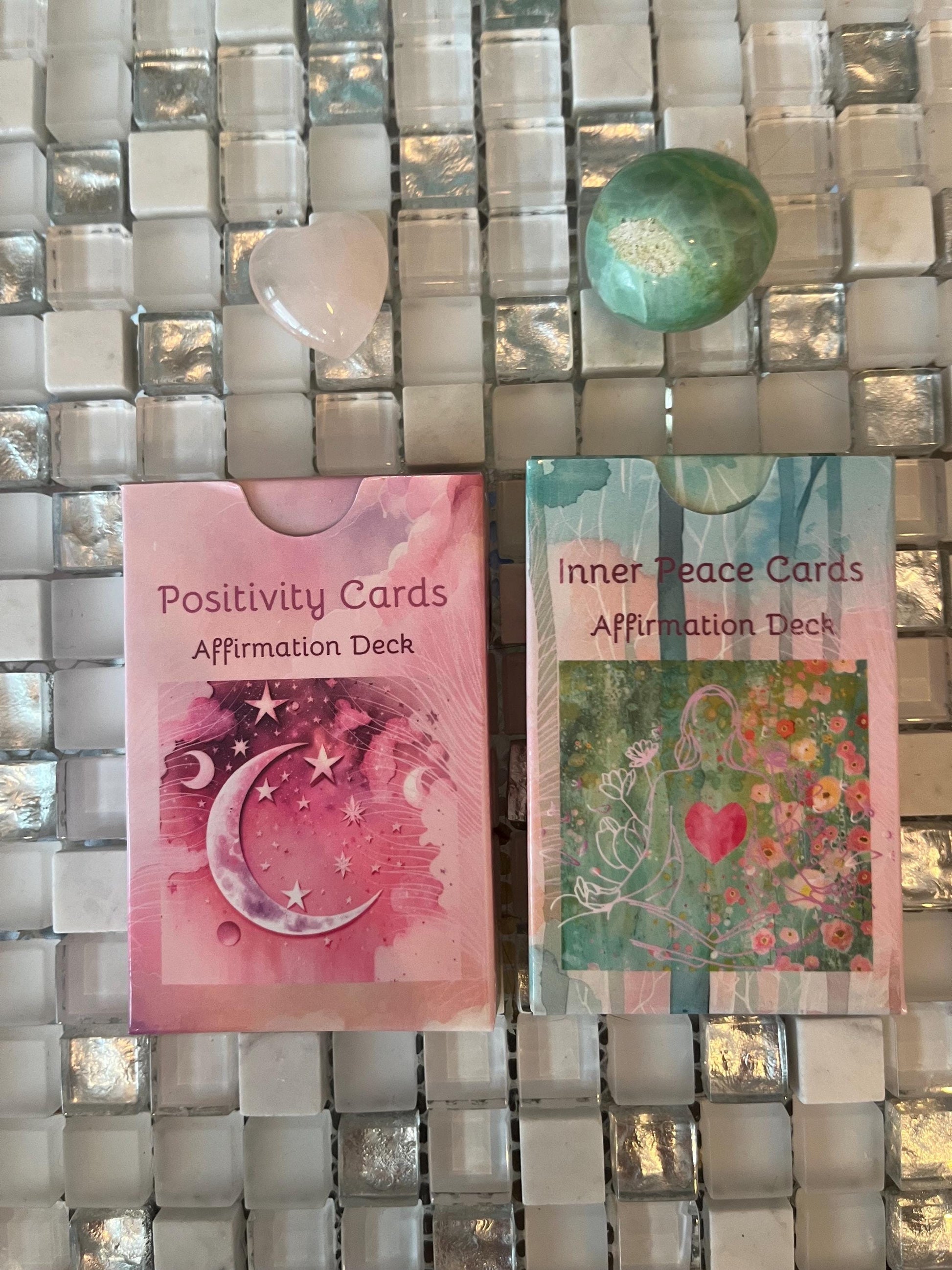 Positivity cards, affirmations, set of 30 cards, pick one a day for theme for day, do a spread as oracle cards, use with healing clients