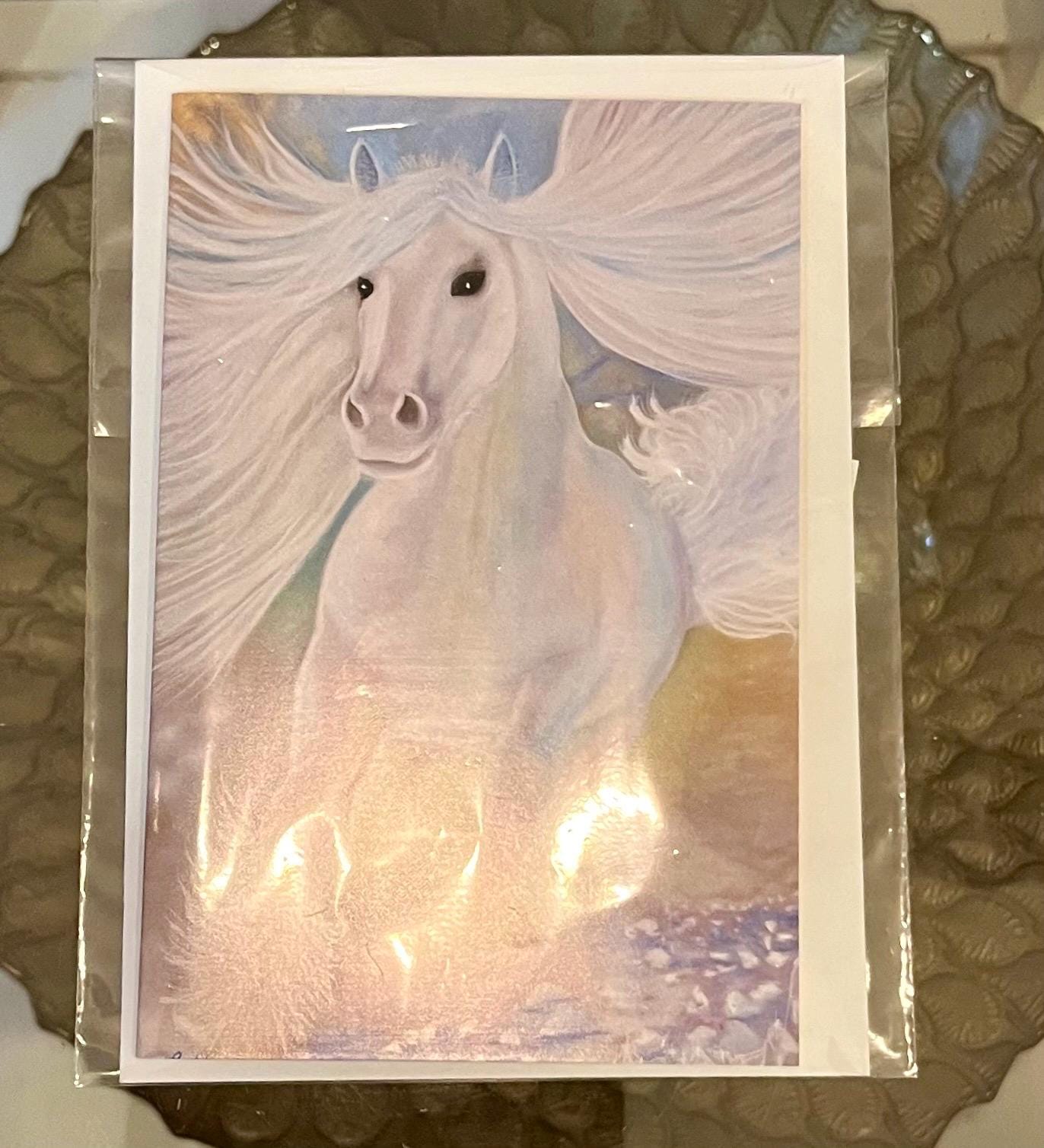 Greeting card- Healing Art Grace (White Horses galloping forward with bubbles )