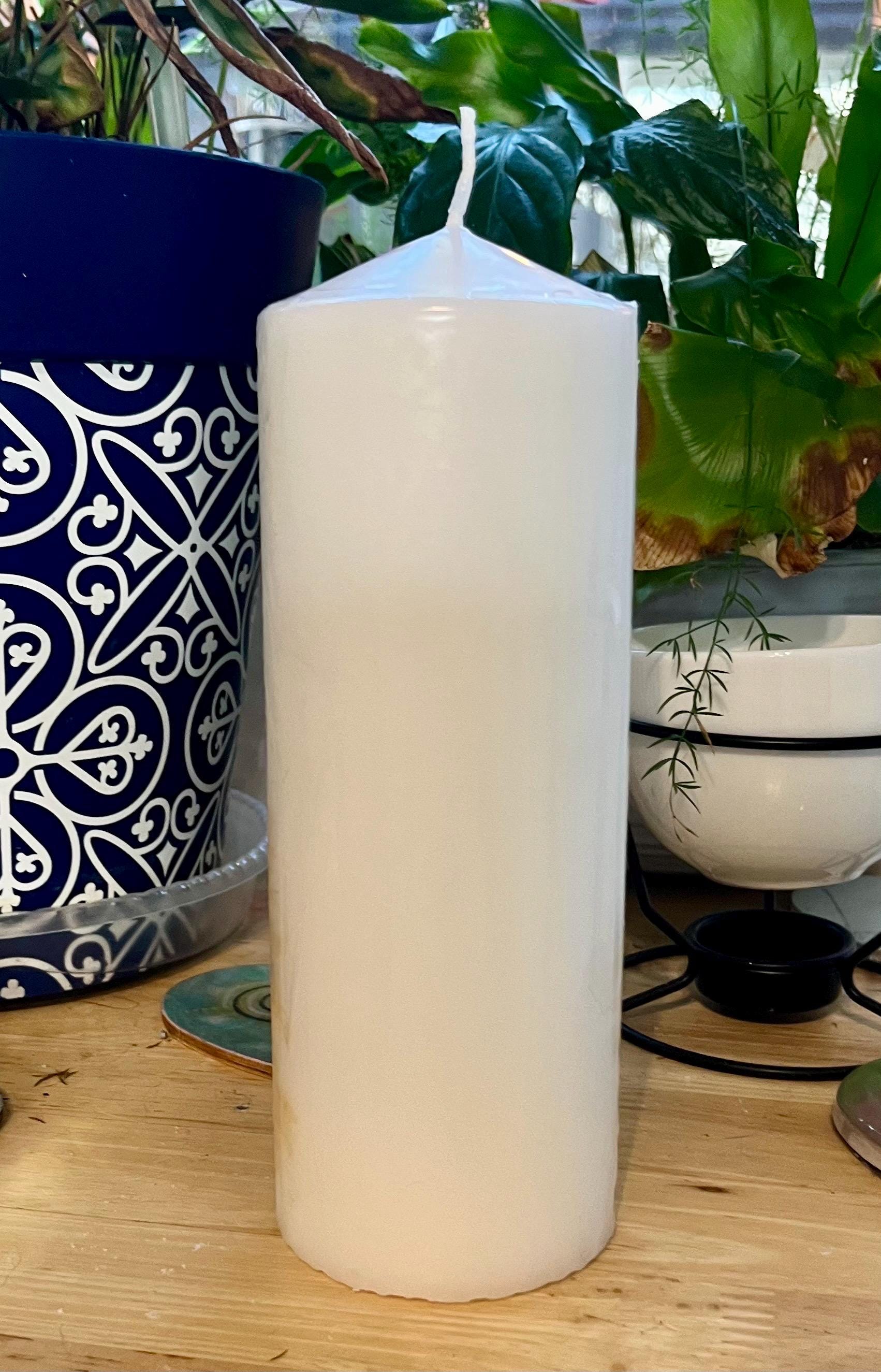 Large Pillar candle, Blue owl design on white wax, 150 hours burning, matching items available