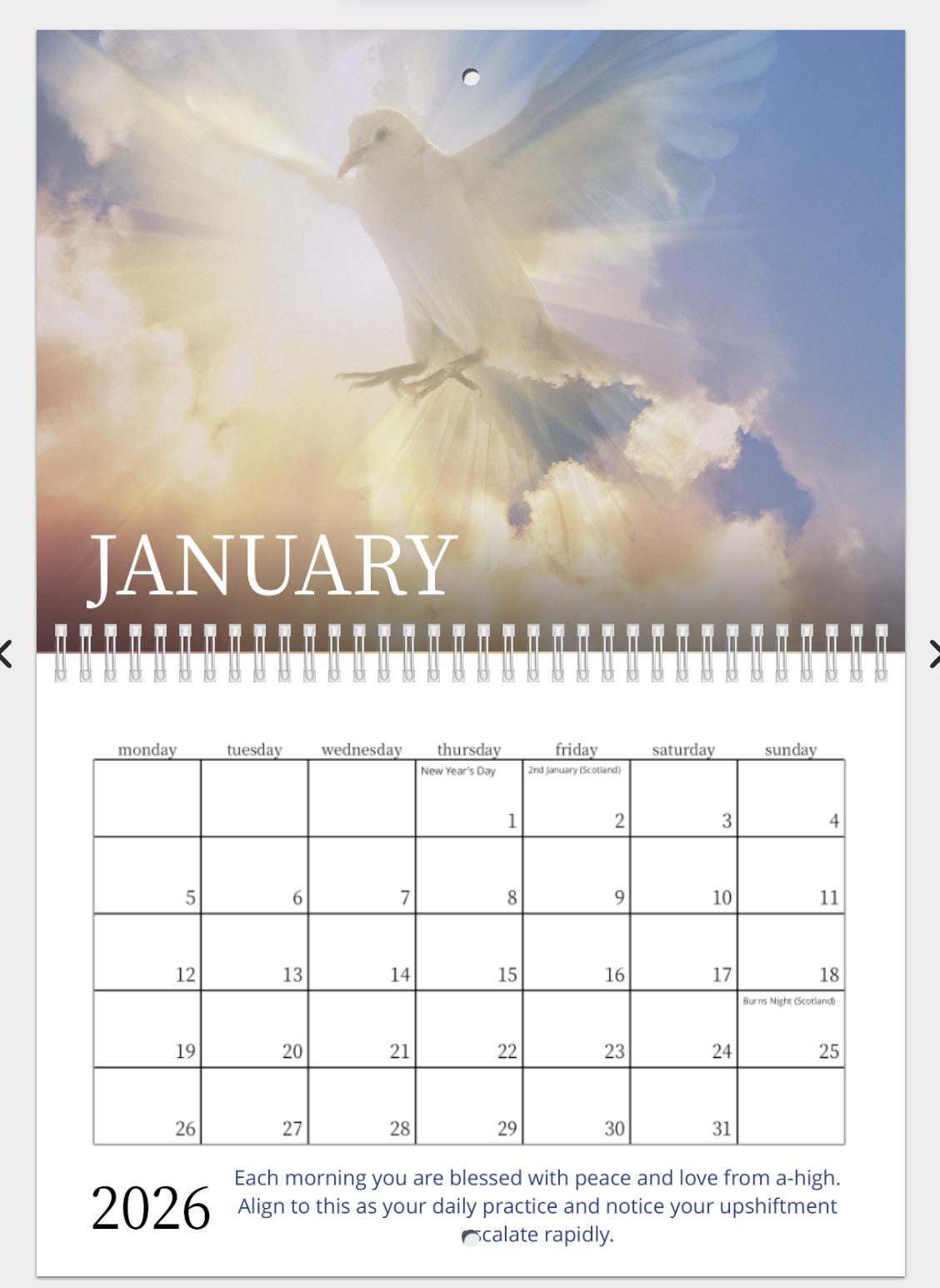 High Vibrational 2026 Angel Light Code Calendar, Light Encoded, with messages from the angels