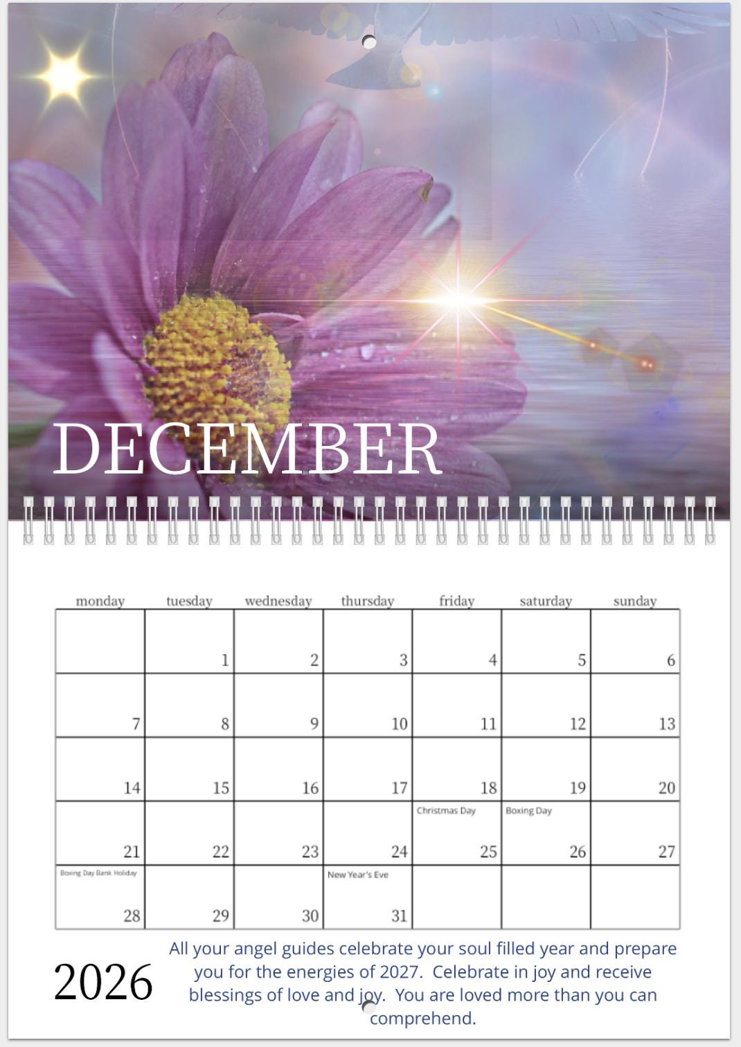 High Vibrational 2026 Angel Light Code Calendar, Light Encoded, with messages from the angels
