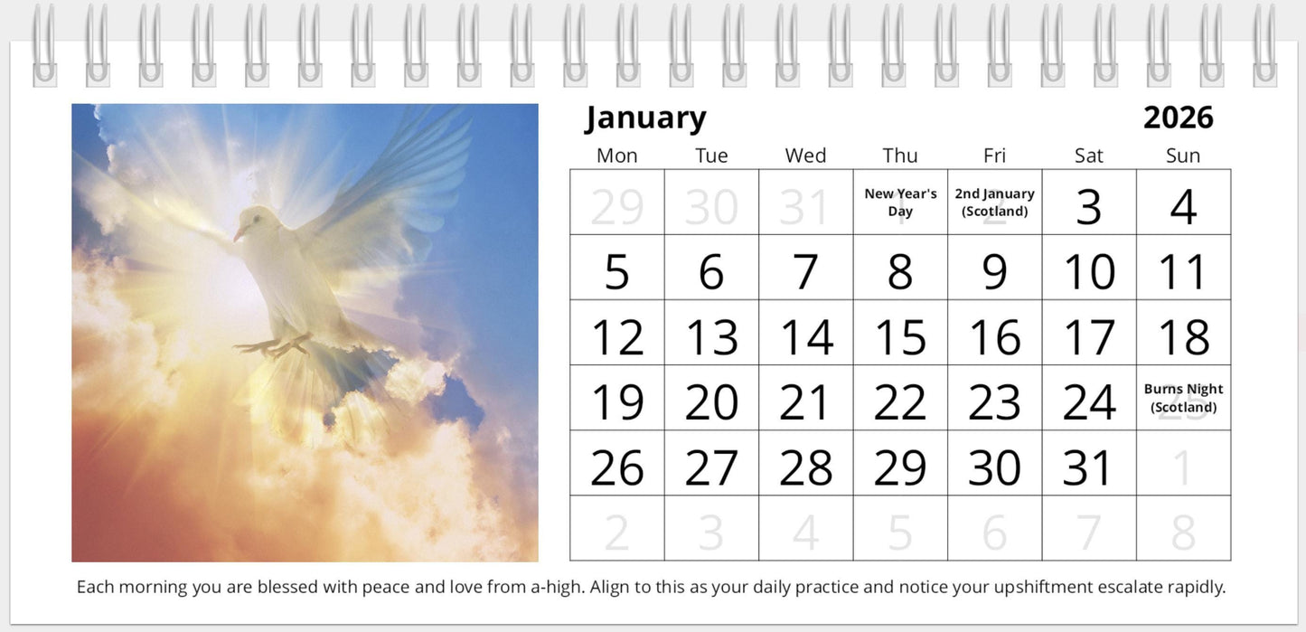 High Vibrational 2026 Angel Light Code Desk Calendar, Light Encoded, with messages from the angels