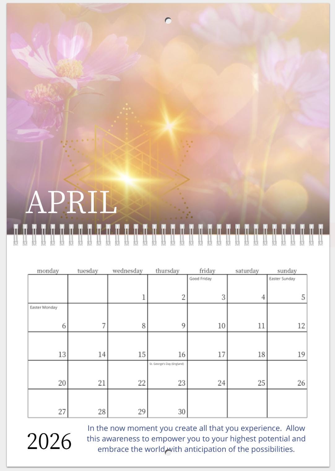 High Vibrational 2026 Angel Light Code Calendar, Light Encoded, with messages from the angels