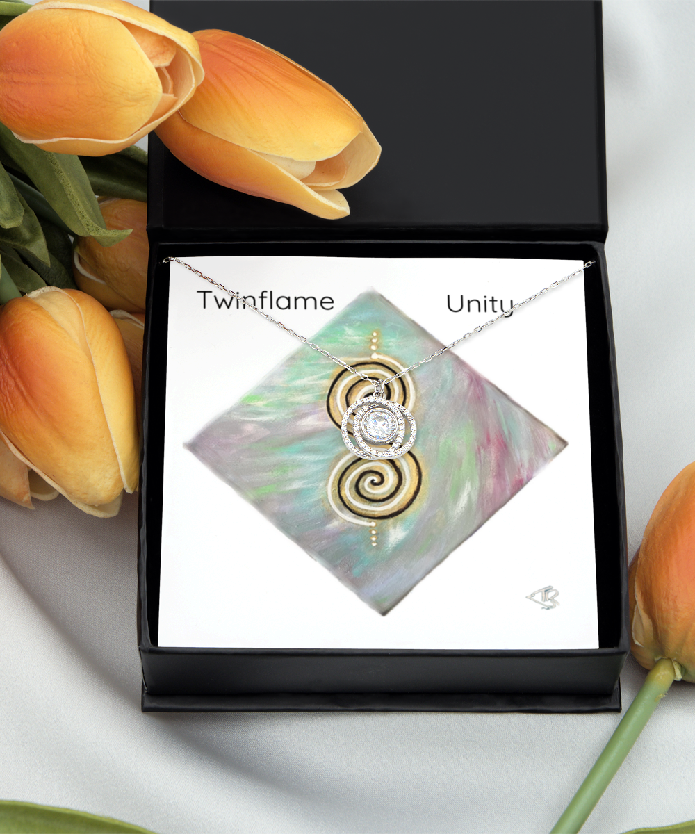 Twinflame unity Pendant, double spiral geometry, activated design, intention, Entwined circle, gift for her