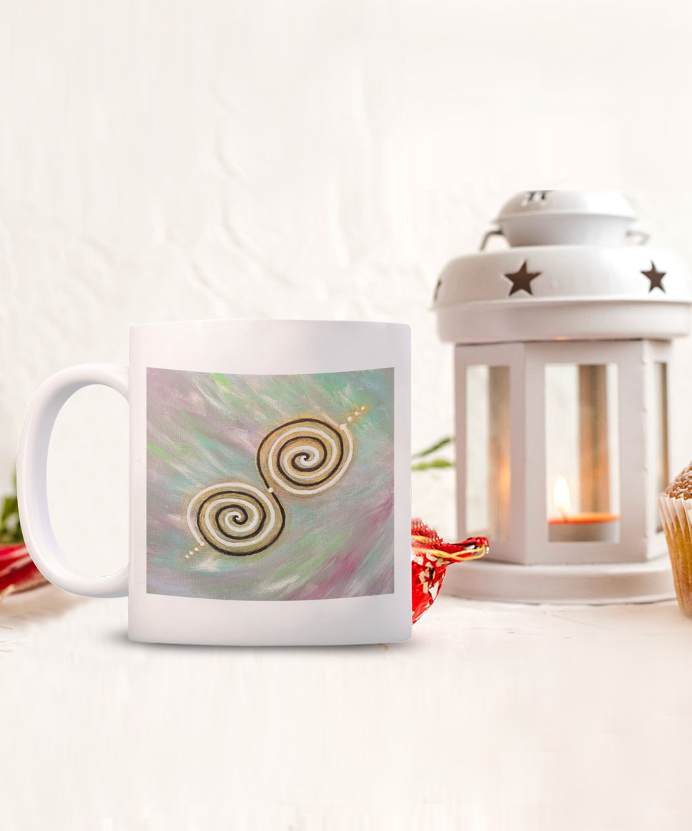 Energy Activated Twinflame Spiral Mug, 11oz, 15oz, alchemical art, gift for lover