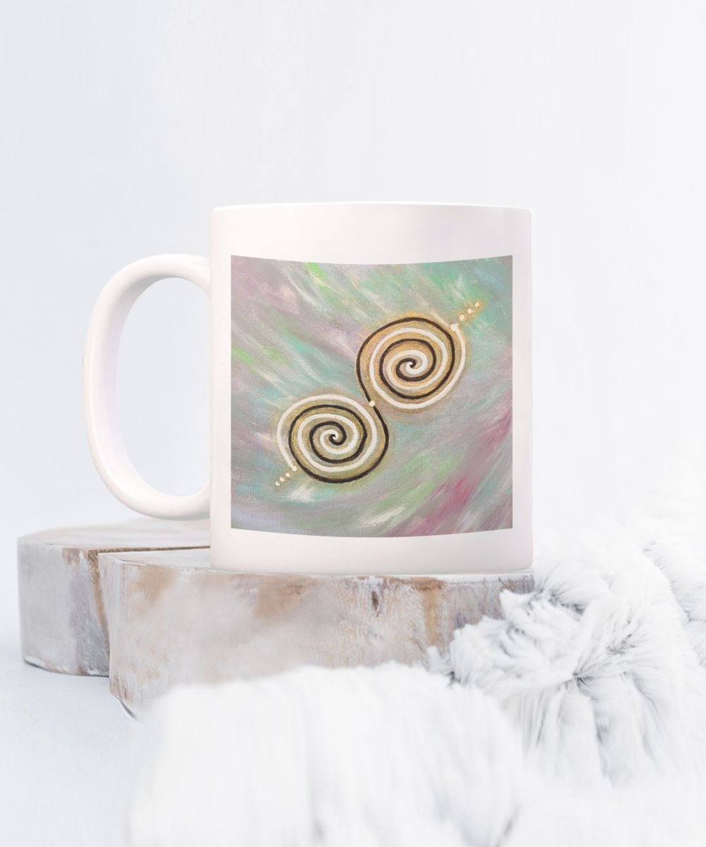 Energy Activated Twinflame Spiral Mug, 11oz, 15oz, alchemical art, gift for lover