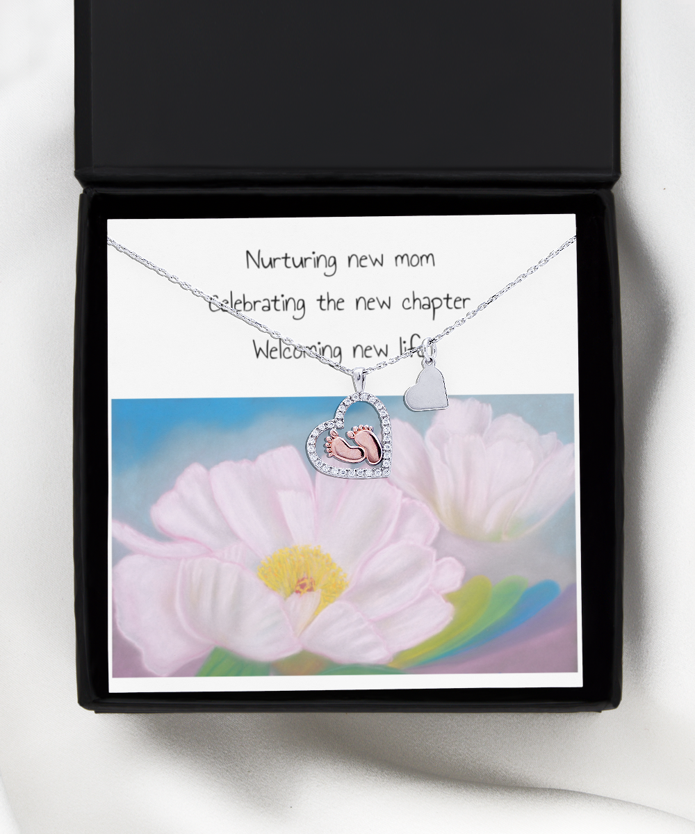 light code activated new mom celebration pendant, baby feet, heart, gift for mom, mother's day