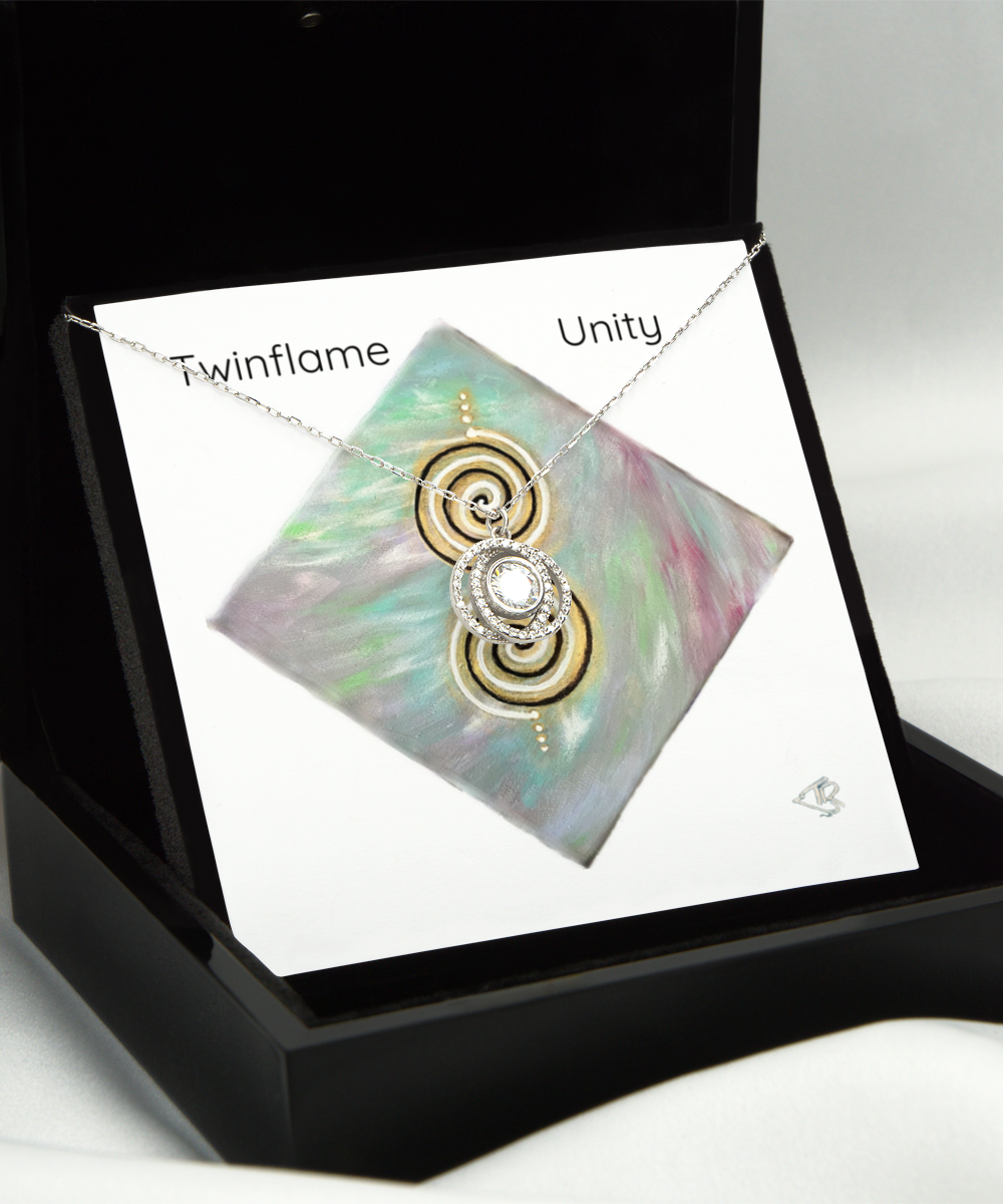 Twinflame unity Pendant, double spiral geometry, activated design, intention, Entwined circle, gift for her