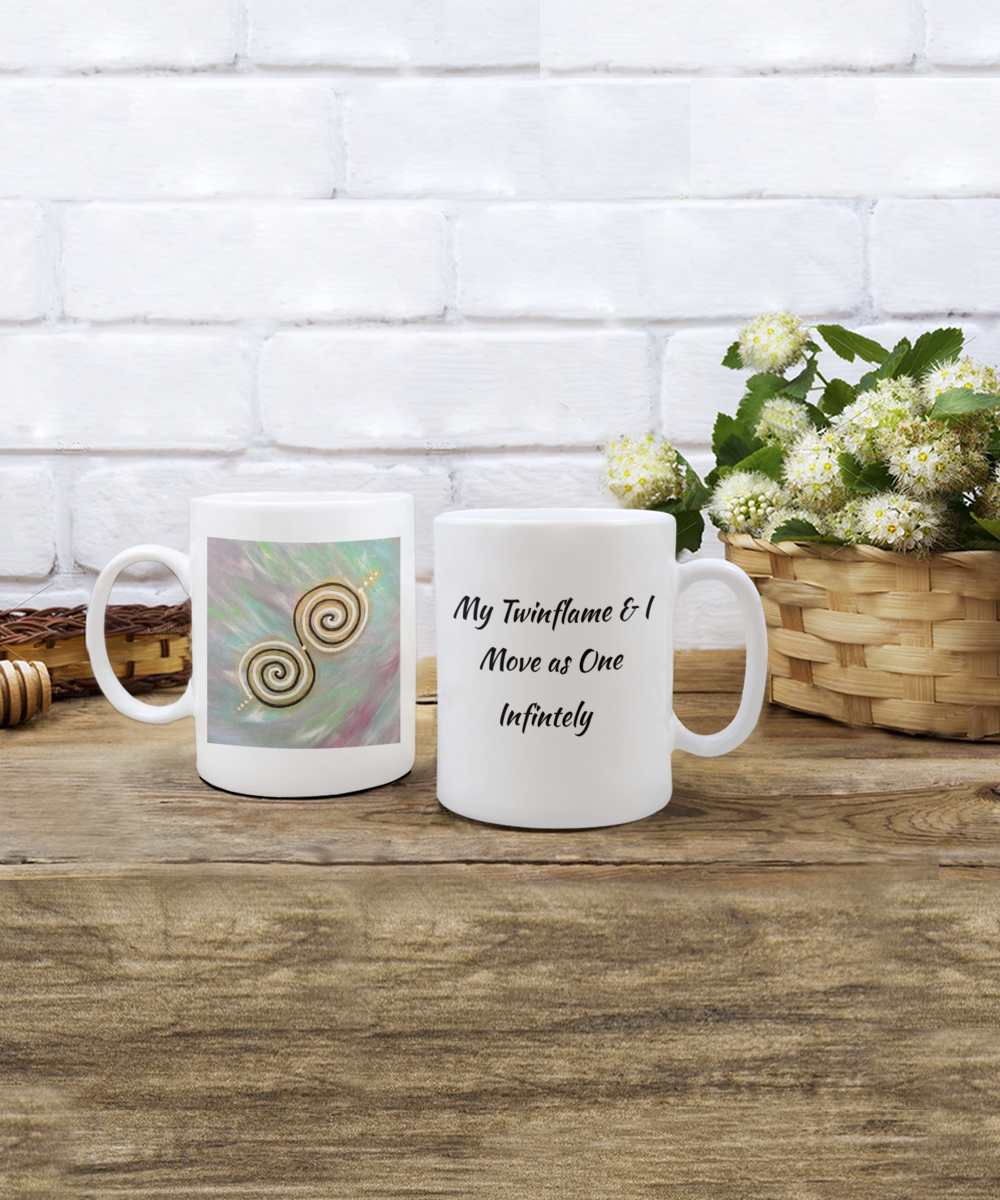 Energy Activated Twinflame Spiral Mug, 11oz, 15oz, alchemical art, gift for lover