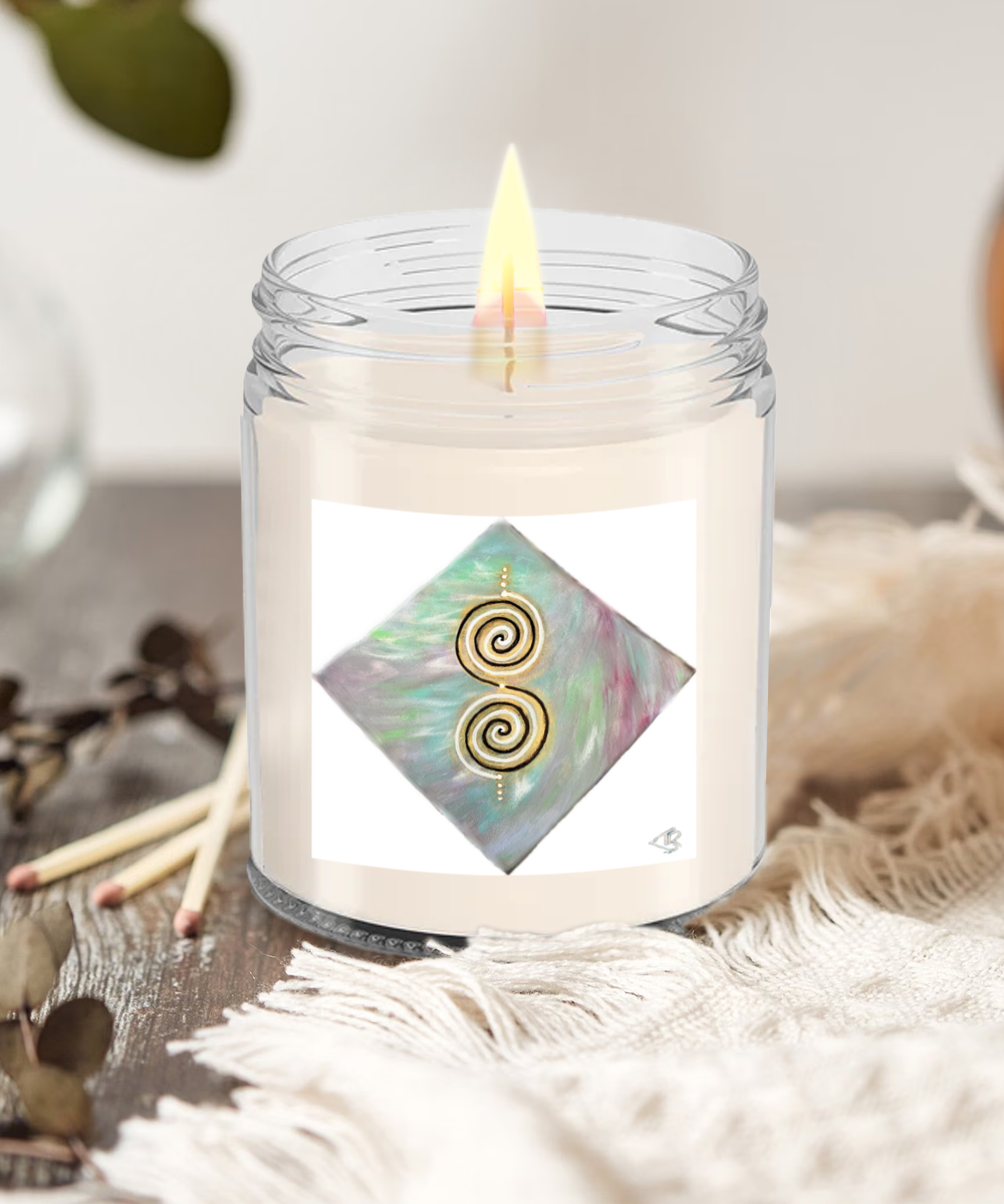 twinflame double spiral vanilla scented candle, activated, alchemical art, energised art, intention candle