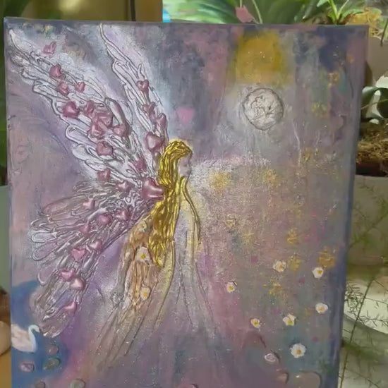 Archangel Ariel 3D light encoder original painting on canvas, energy art, sparkly and light catching.