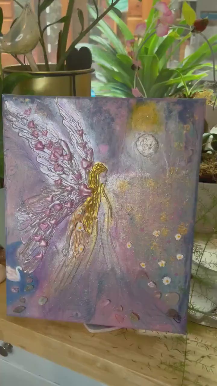 Archangel Ariel 3D light encoder original painting on canvas, energy art, sparkly and light catching.