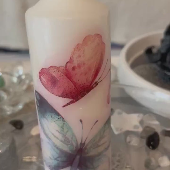 Pillar candle with butterflies 50 hour burning