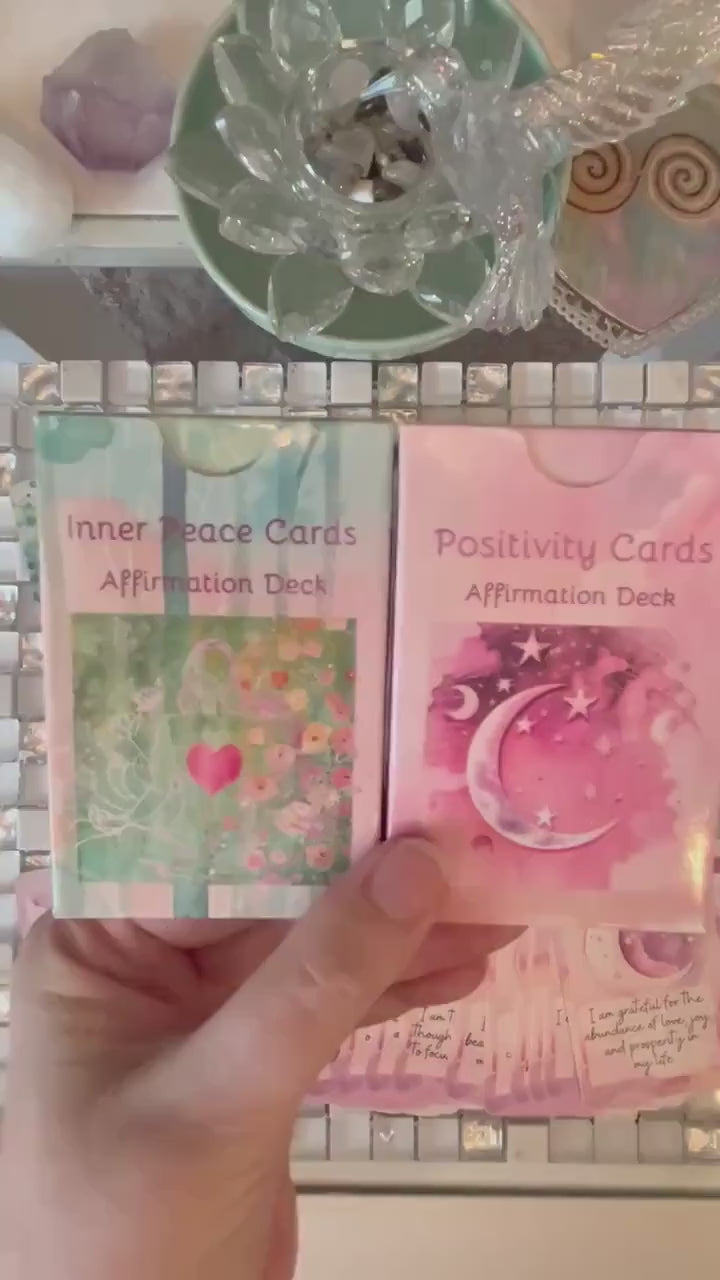 Positivity cards, affirmations, set of 30 cards, pick one a day for theme for day,  do a spread as oracle cards, use with healing clients