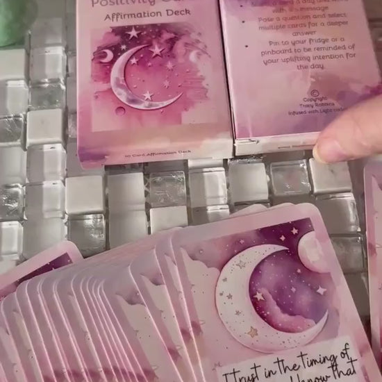 Positivity cards, affirmations, set of 30 cards, pick one a day for theme for day,  do a spread as oracle cards, use with healing clients