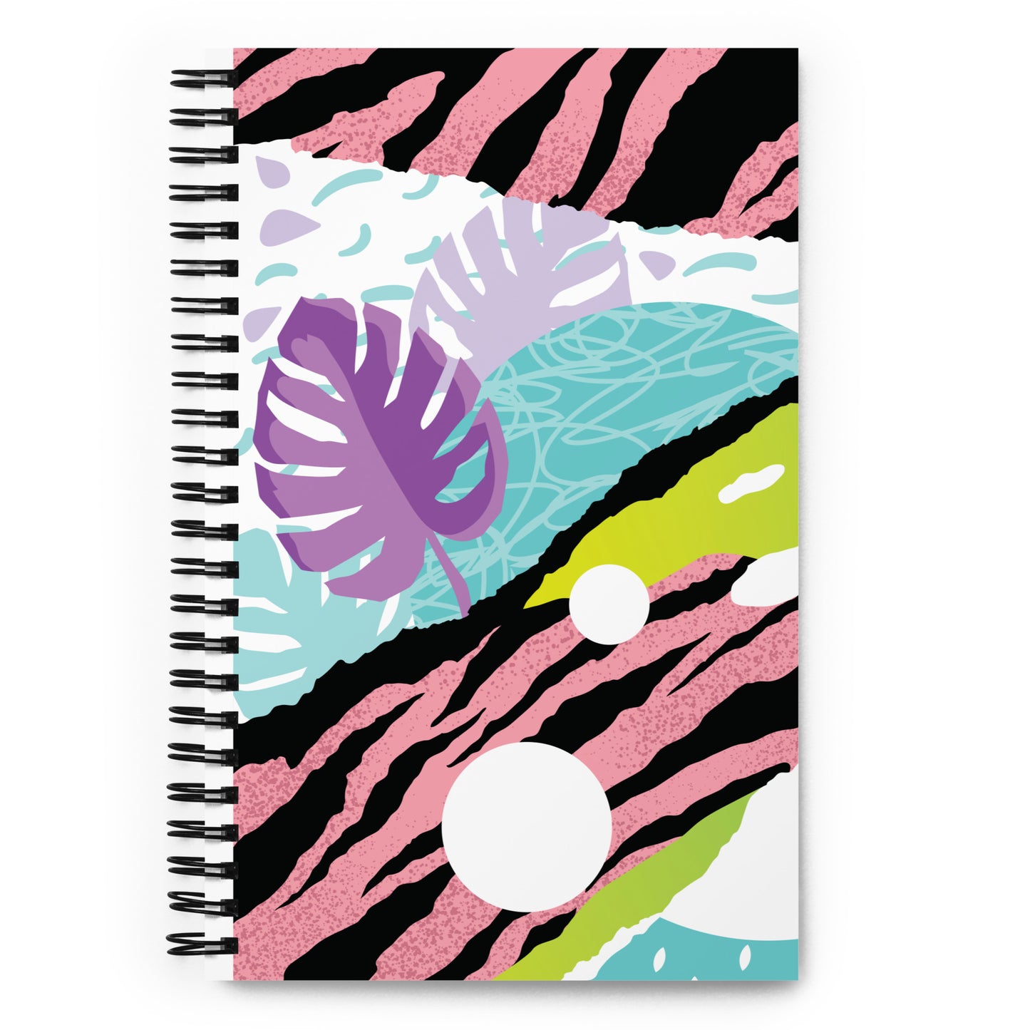 Spiral notebook, tiger print leaf design, soft touch coating