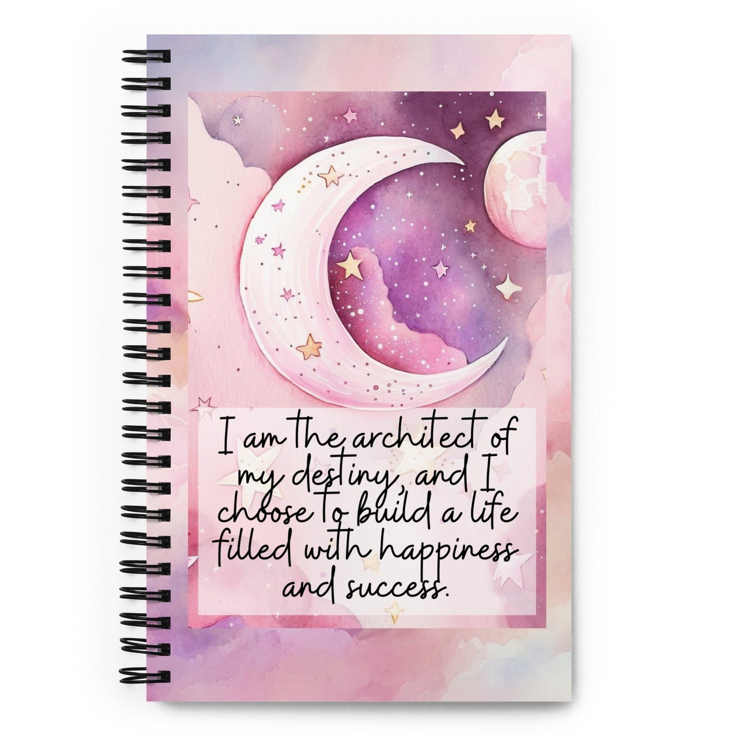 Positivity Affirmation Spiral notebook, I am the architect of my destiny and I choose to build a life filled with happiness and success, night, sky