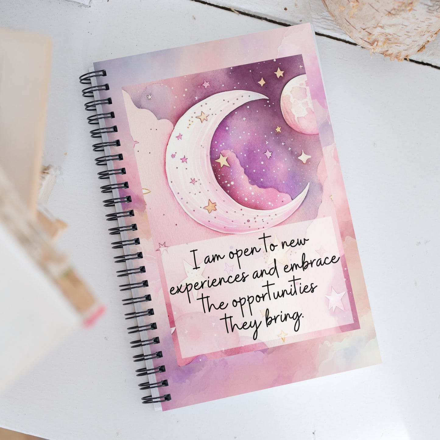 Positivity Affirmation Spiral notebook, I am open to new experiences and embrace the opportunities they bring, night, sky