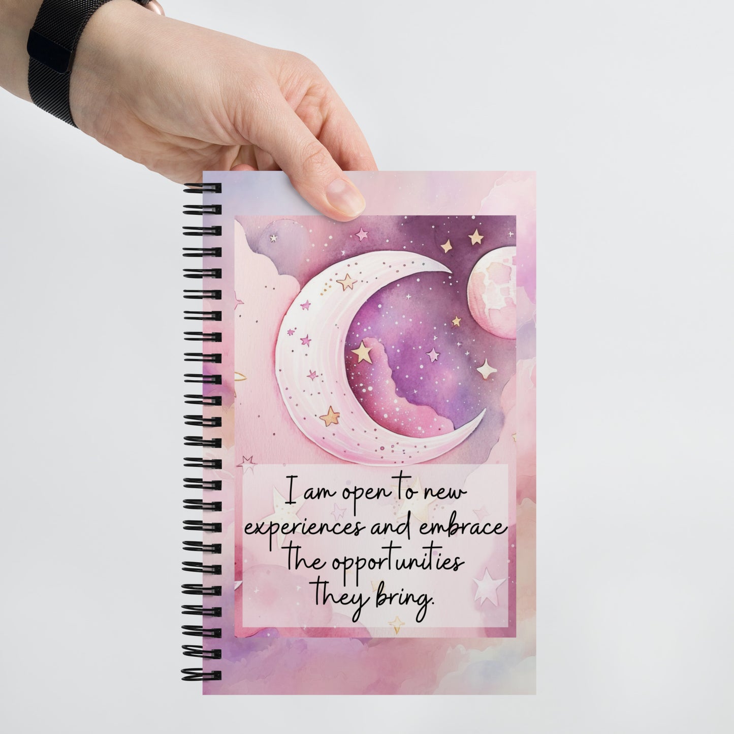 Positivity Affirmation Spiral notebook, I am open to new experiences and embrace the opportunities they bring, night, sky