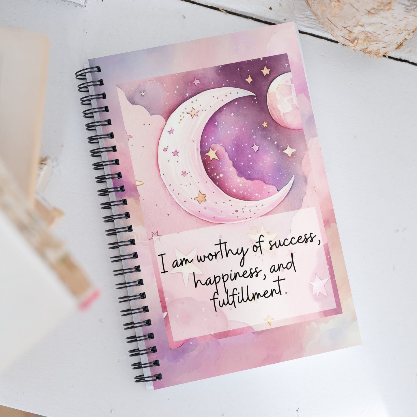 Positivity Affirmation Spiral notebook, I am worthy of success, happiness and fulfillment, night, sky