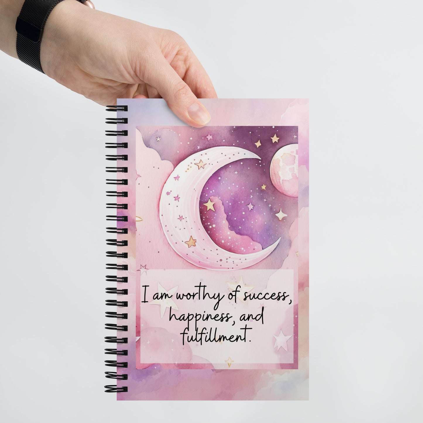 Positivity Affirmation Spiral notebook, I am worthy of success, happiness and fulfillment, night, sky