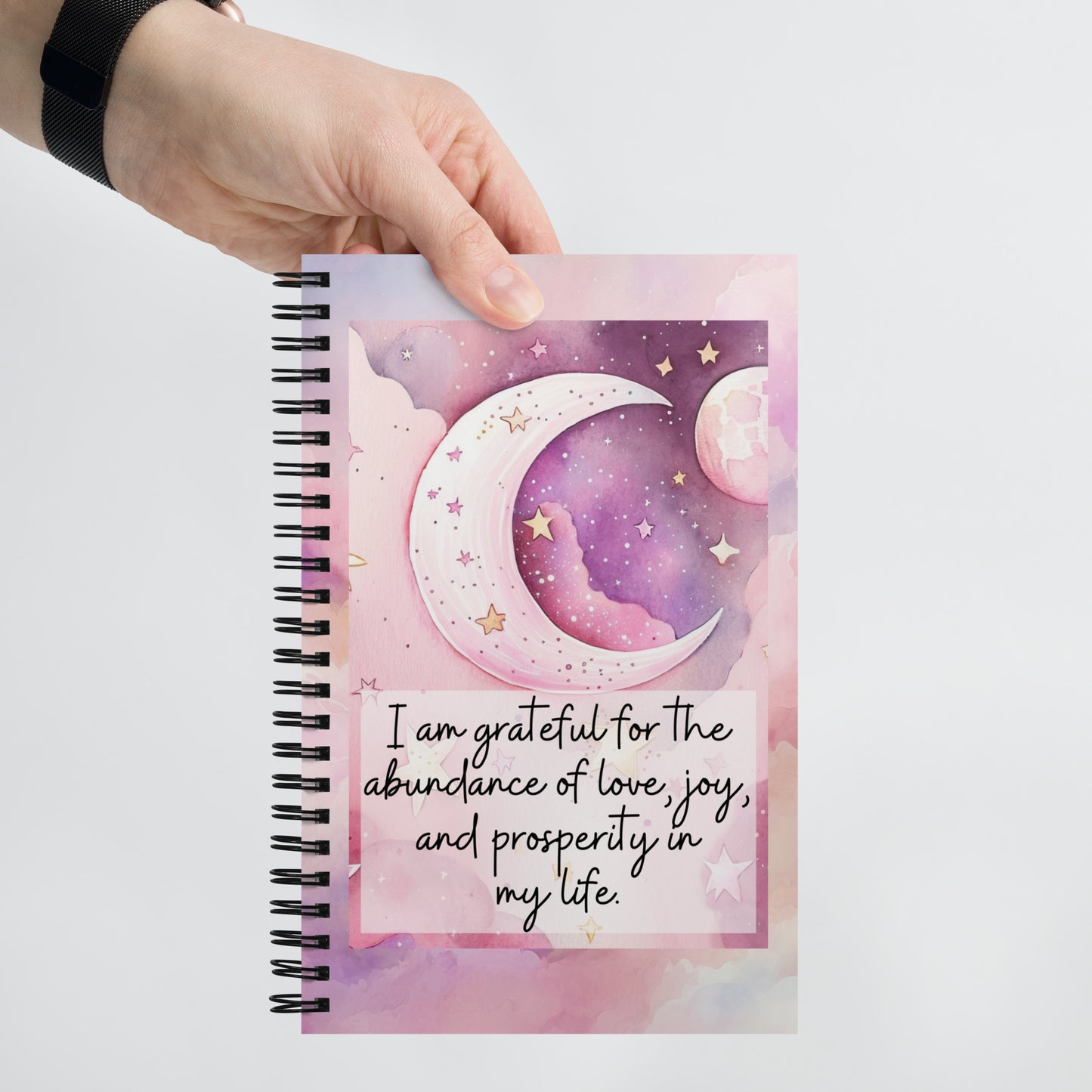 Positivity Affirmation Spiral notebook, I am grateful for the abundance of love, joy, and prosperity in my life, night, sky