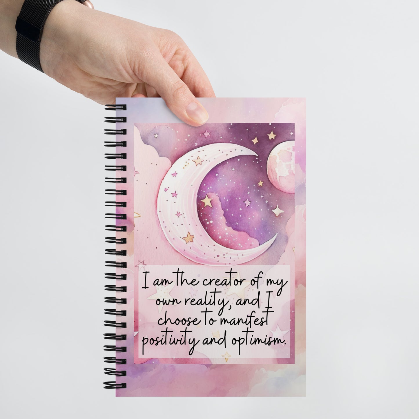 Positivity Affirmation Spiral notebook, I am the creator of my own reality and I choose to manifest positivity and optimism, night, sky