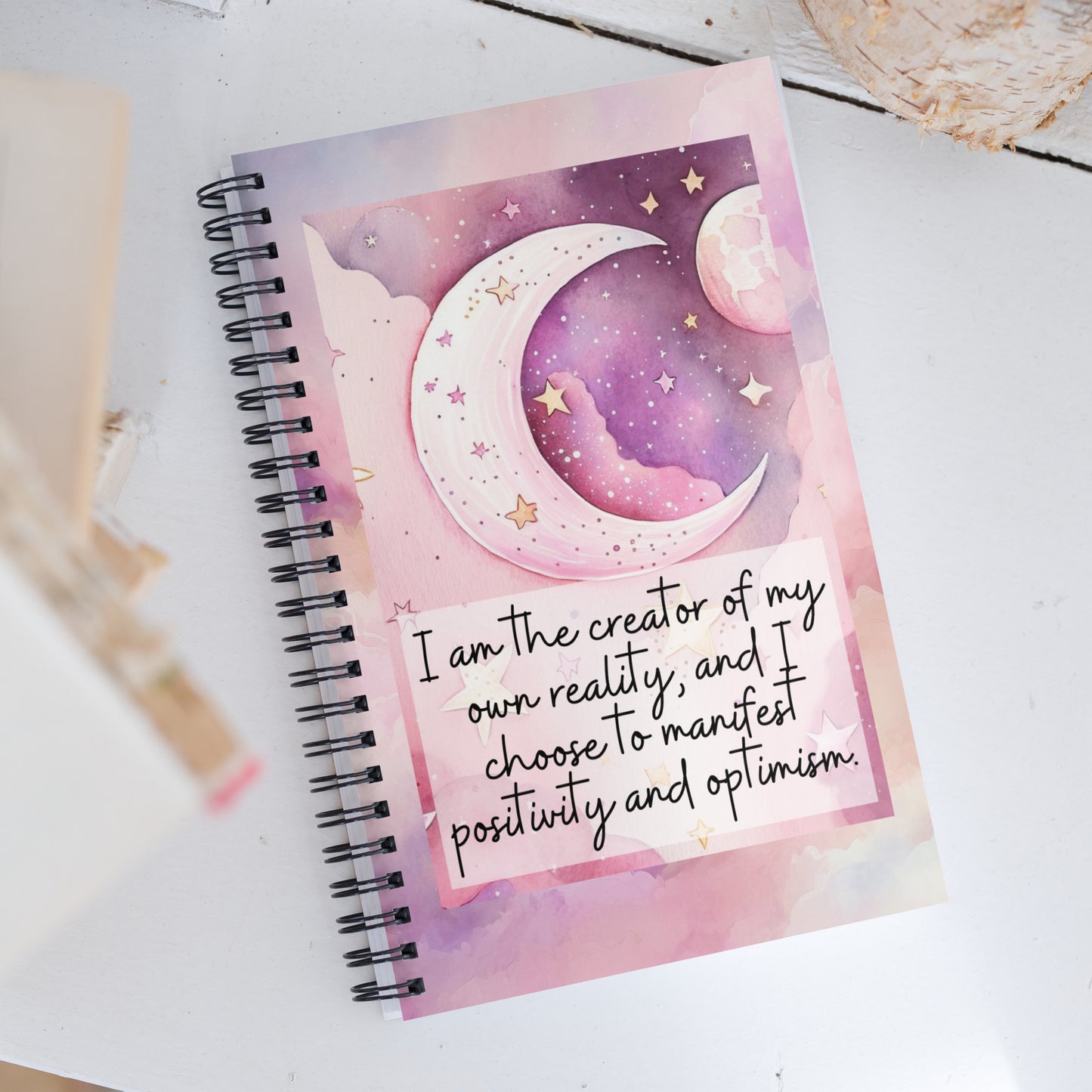 Positivity Affirmation Spiral notebook, I am the creator of my own reality and I choose to manifest positivity and optimism, night, sky