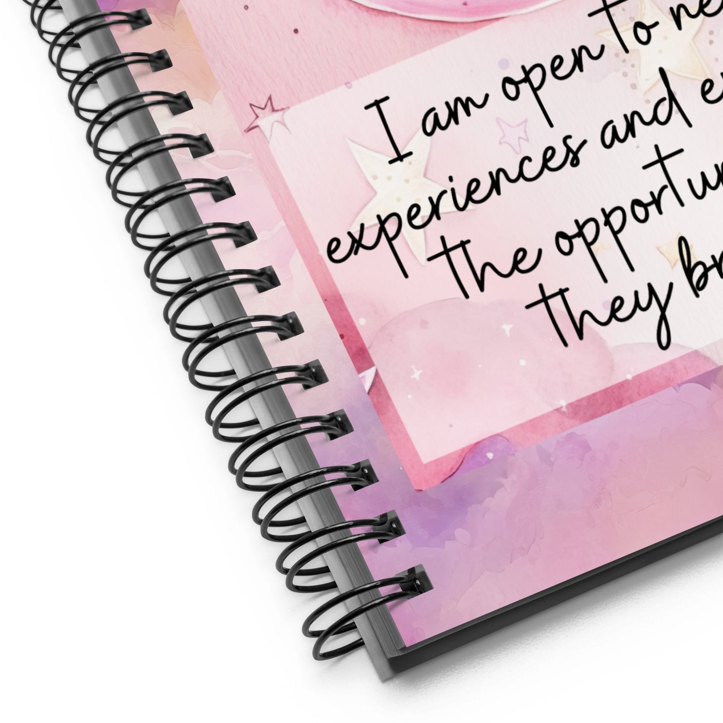 Positivity Affirmation Spiral notebook, I am open to new experiences and embrace the opportunities they bring, night, sky