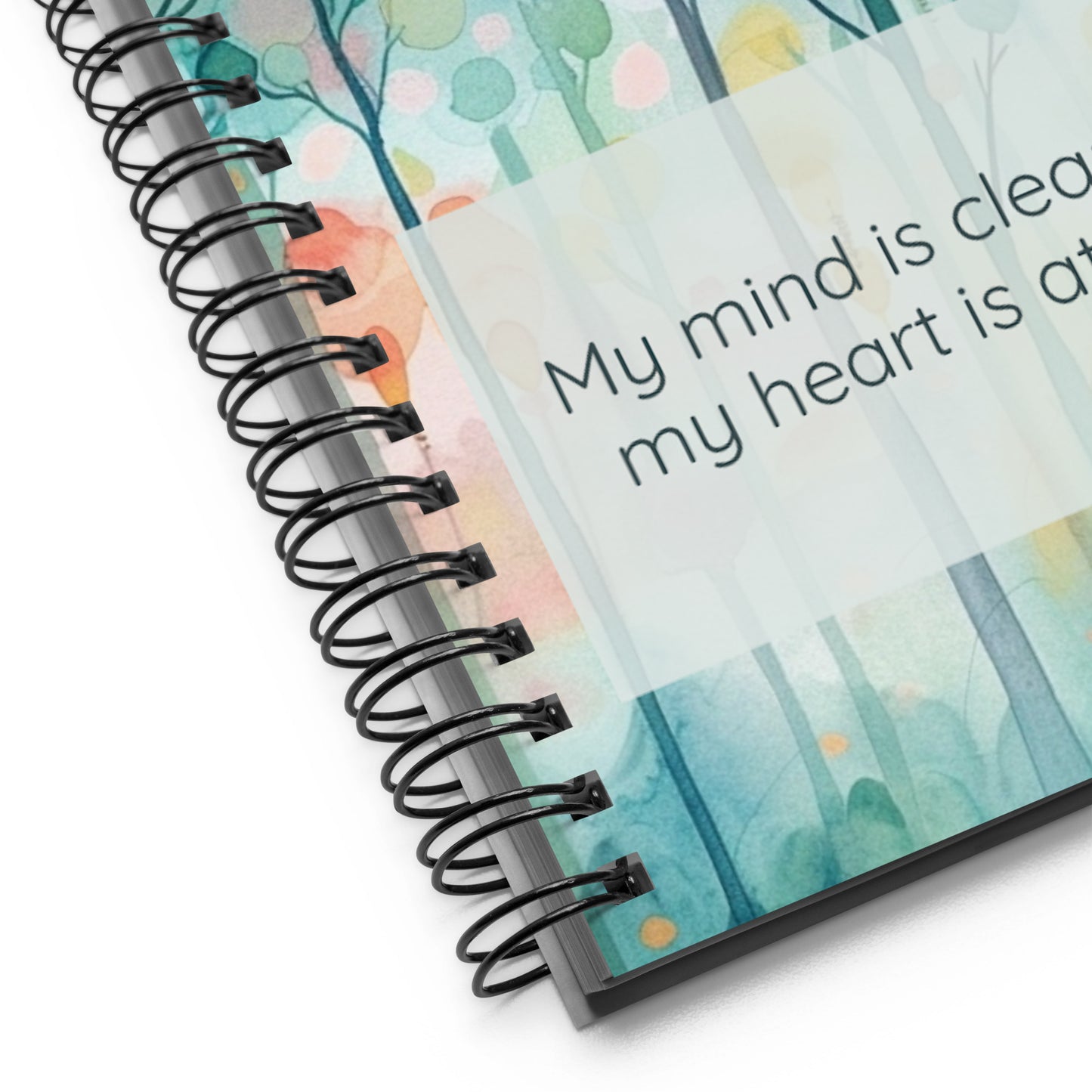 Peaceful Intentions Affirmation spiral notebook, "My mind is clear, and my heart is at ease.”, 140 dotted pages