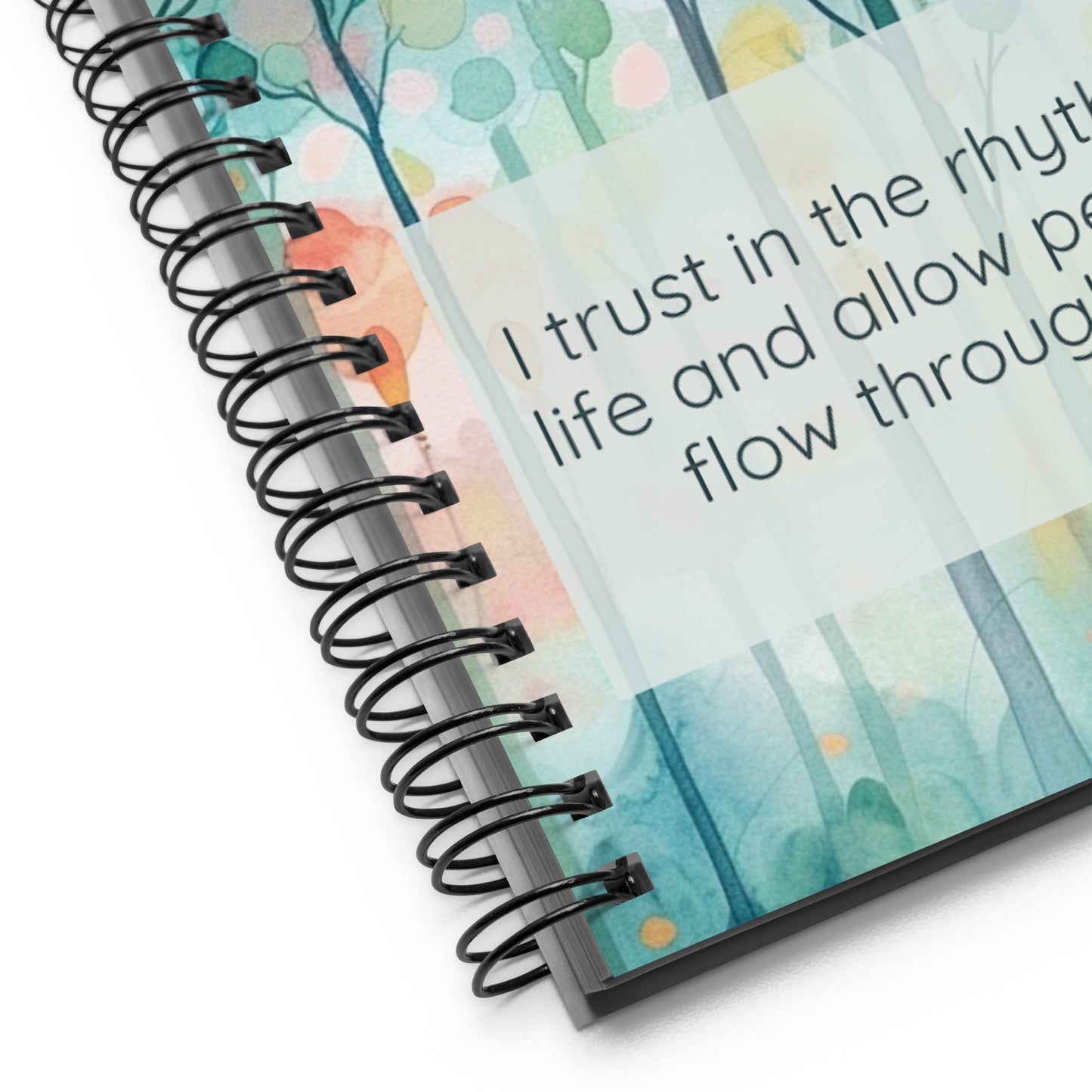 Peaceful Intentions Affirmation spiral notebook, "I trust in the rhythm of life and allow peace to flow me through me.”, 140 dotted pages